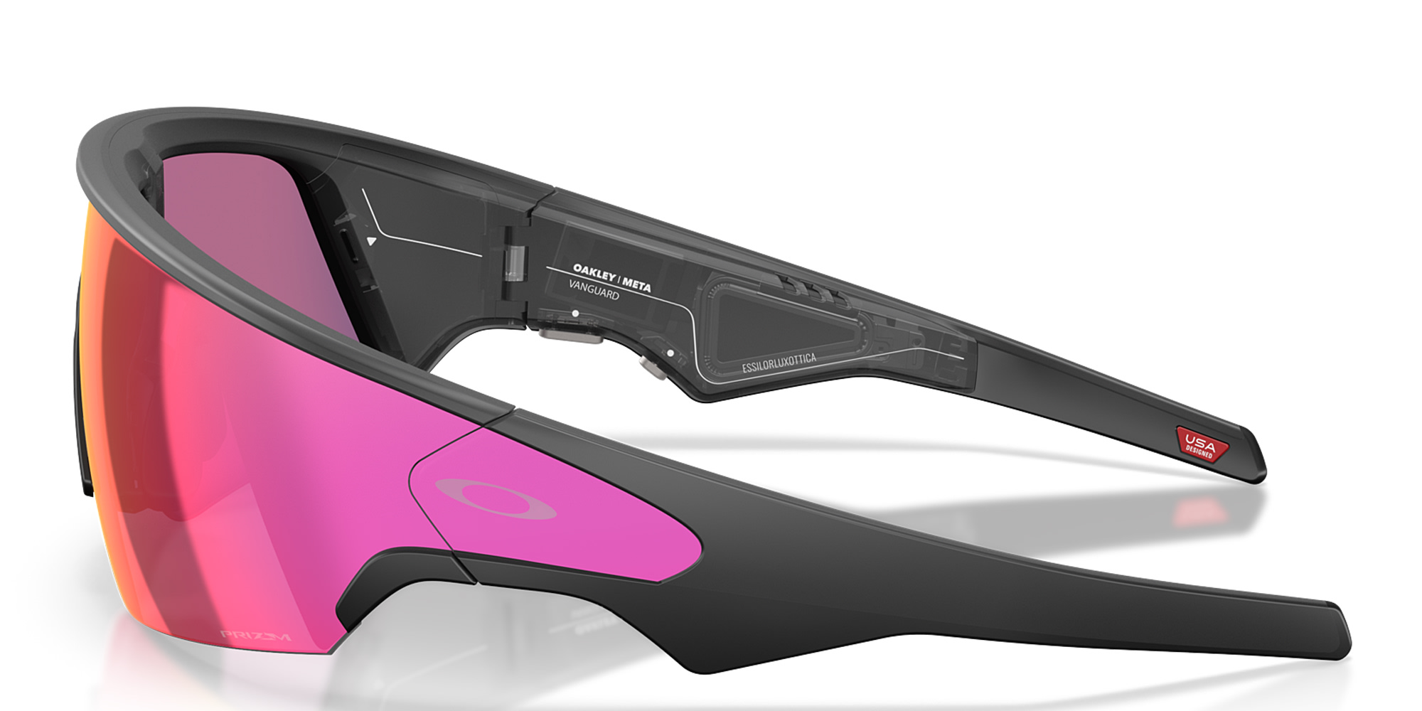 Shop Oakley Meta Vanguard Unisex Half-Rim Rectangle Sunglasses in Black online.