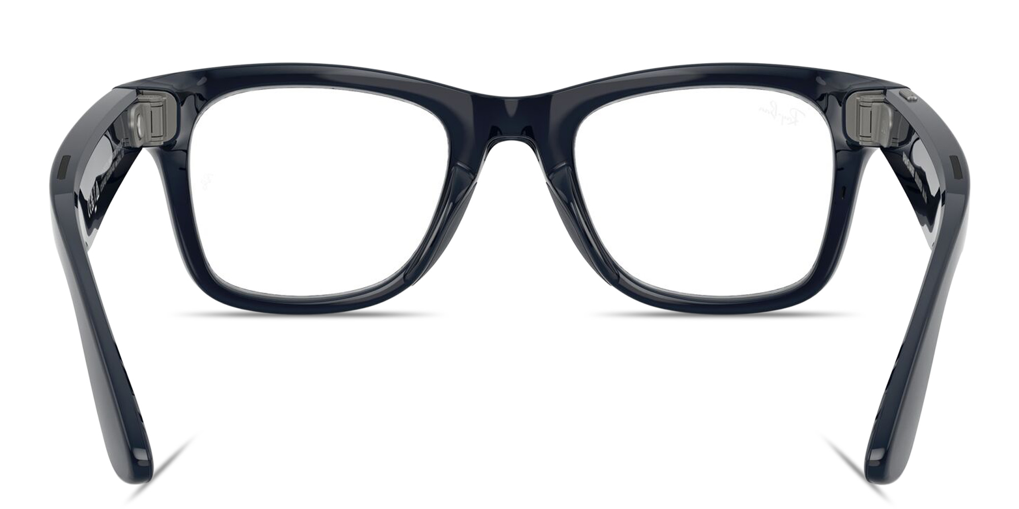 Shop Ray-Ban Meta Wayfarer Transitions® Unisex Square Sunglasses in Shiny Cosmic Blue online.