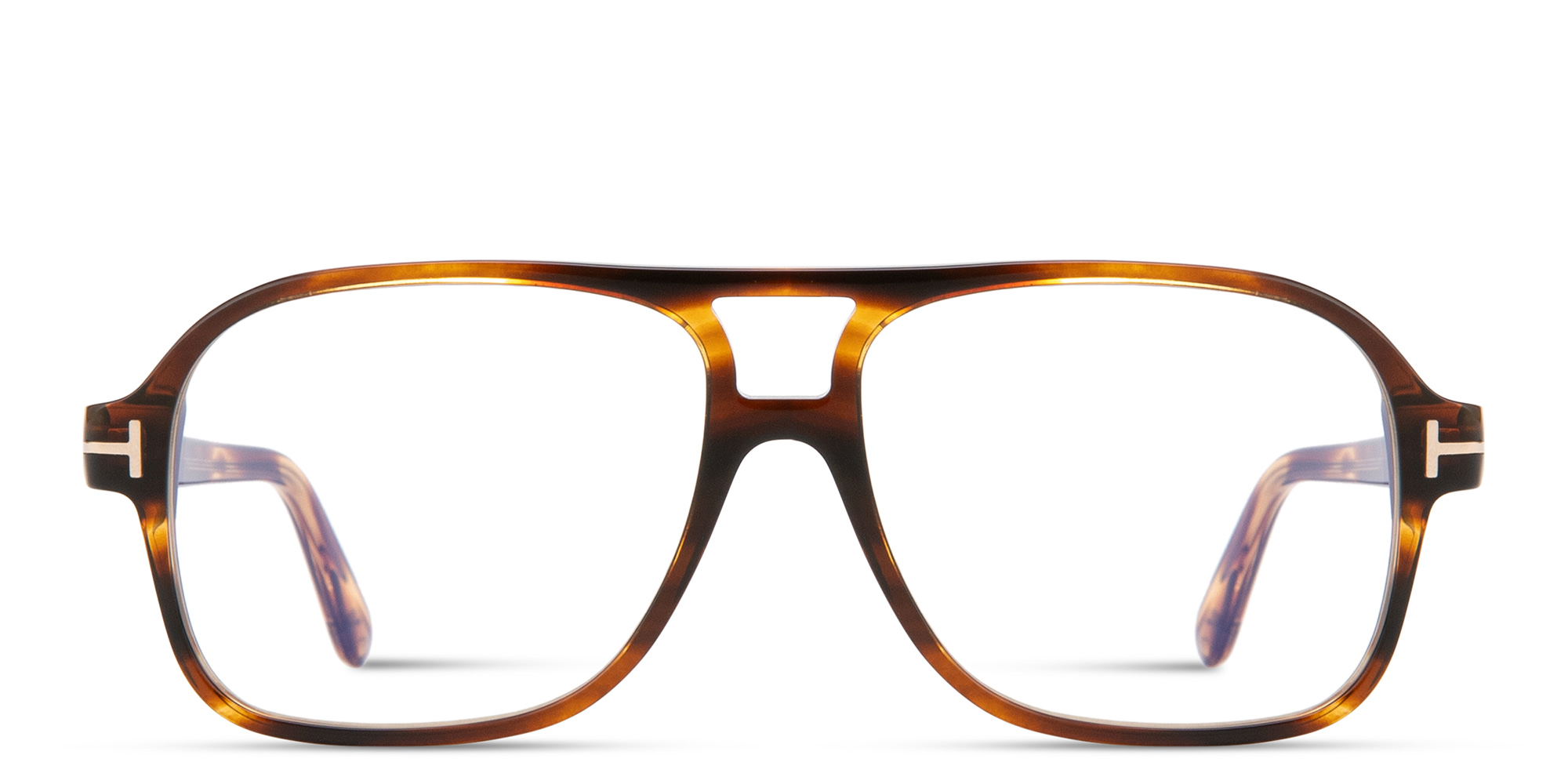 Shop TOM FORD T Logo Wide Aviator Eyeglasses in Havana online.