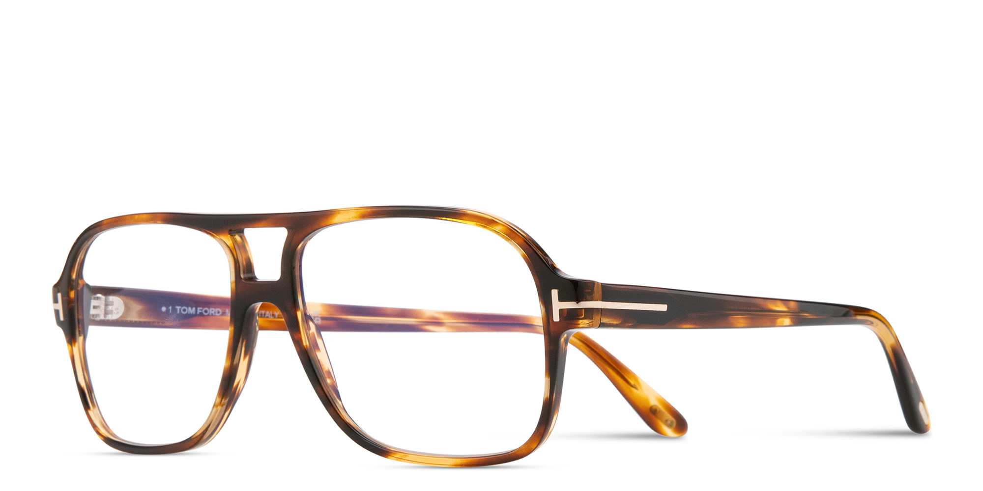 Shop TOM FORD T Logo Wide Aviator Eyeglasses in Havana online.
