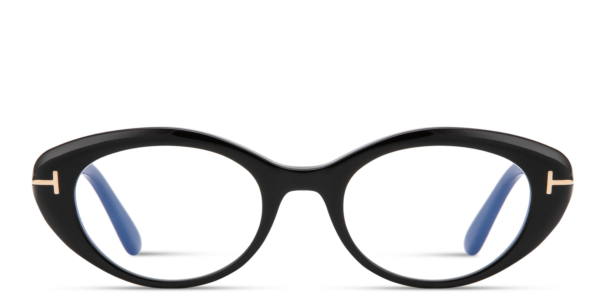 Shop TOM FORD T Logo Oval Eyeglasses in Black online.