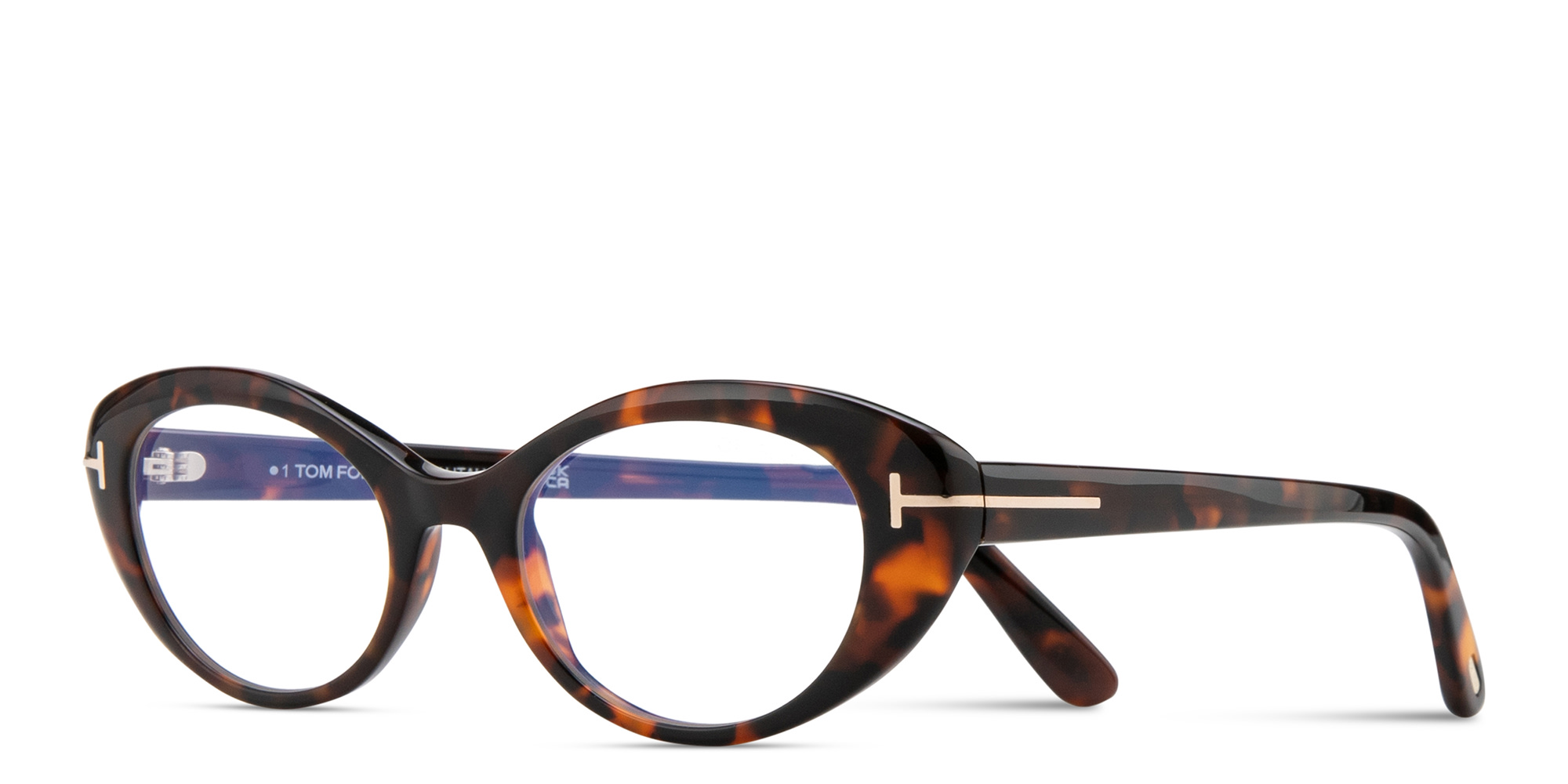 Shop TOM FORD T Logo Oval Eyeglasses in Havana online.