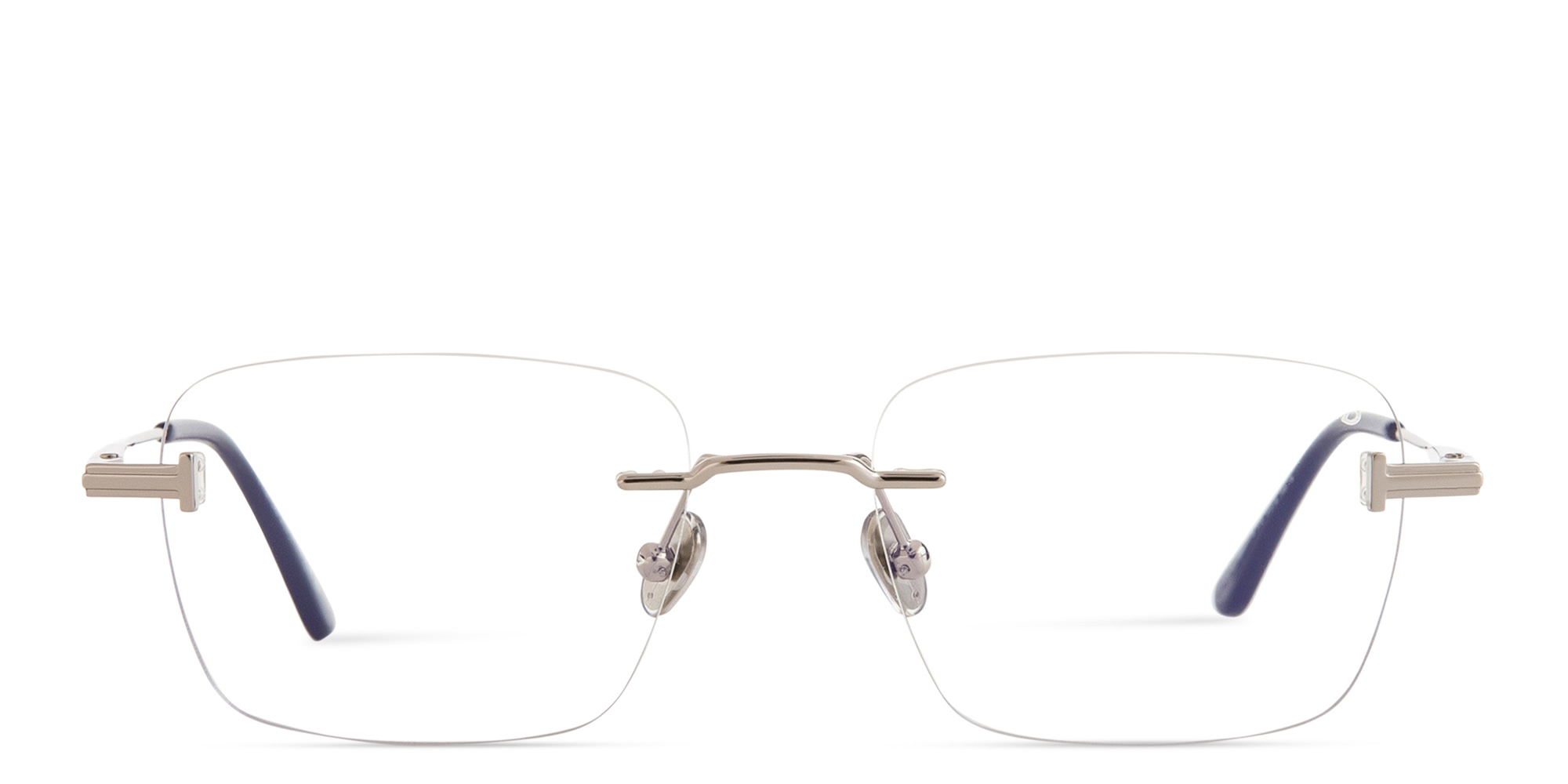 Shop TOM FORD T Logo Unisex Rimless Rectangle Eyeglasses in Silver online.