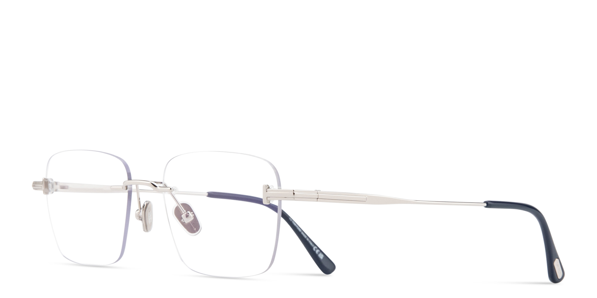 Shop TOM FORD T Logo Unisex Rimless Rectangle Eyeglasses in Silver online.