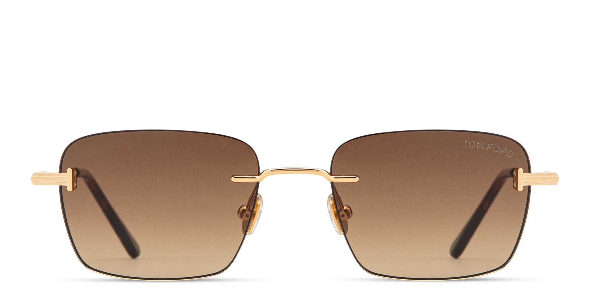 Shop TOM FORD Jake Unisex Rimless Rectangle Sunglasses in Gold online.