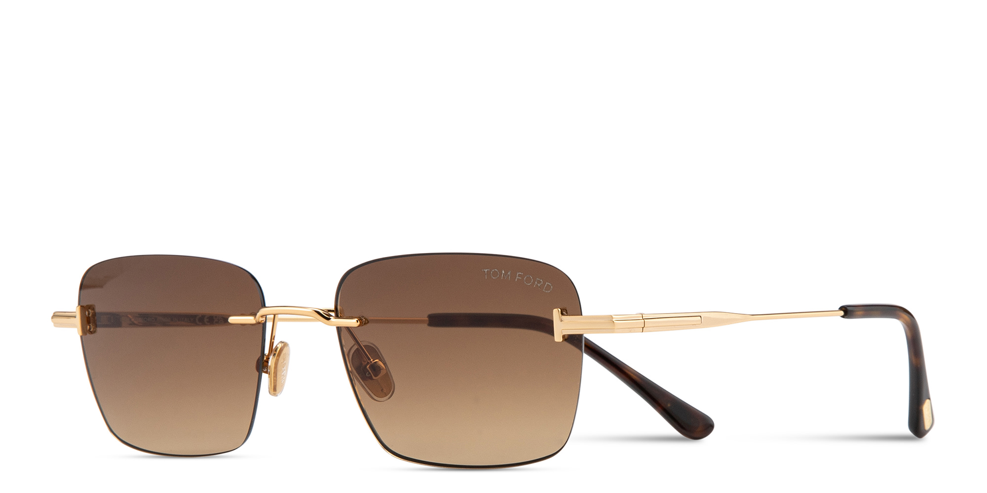 Shop TOM FORD Jake Unisex Rimless Rectangle Sunglasses in Gold online.