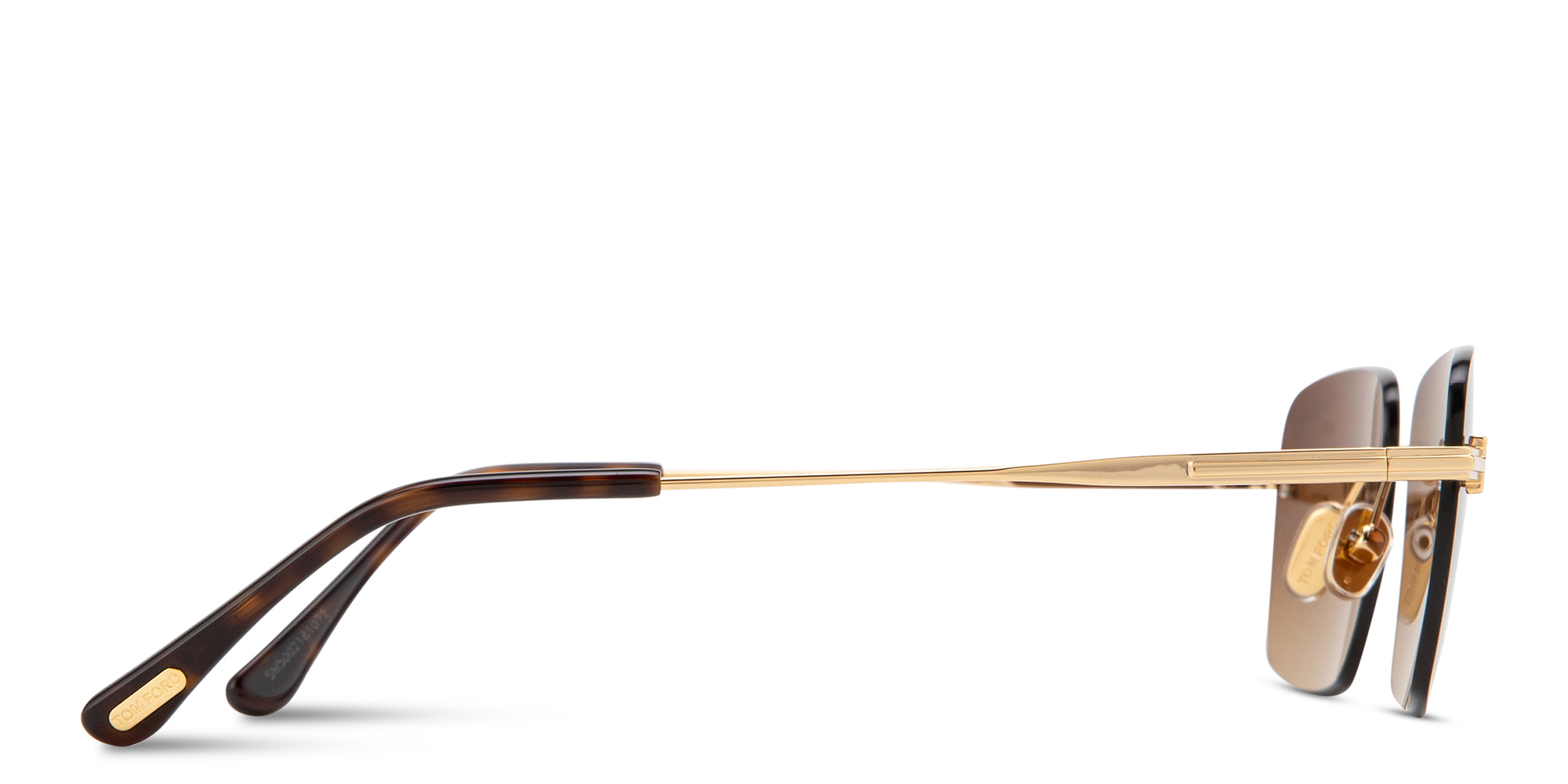 Shop TOM FORD Jake Unisex Rimless Rectangle Sunglasses in Gold online.