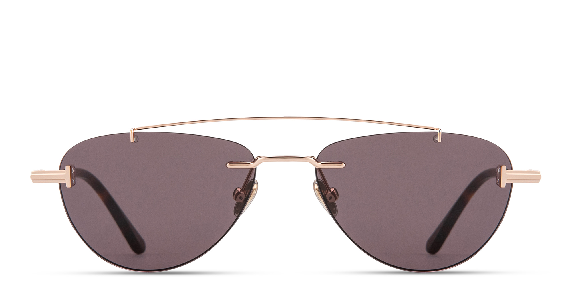 Shop TOM FORD Astor Rimless Pilot Sunglasses in Rose Gold online.