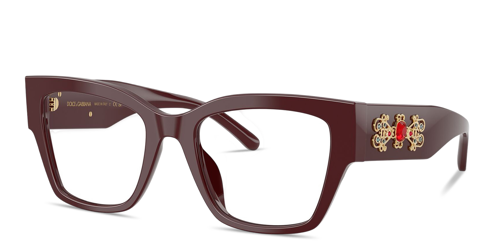 Shop Dolce & Gabbana Bee Butterfly Eyeglasses in Bordeaux online.