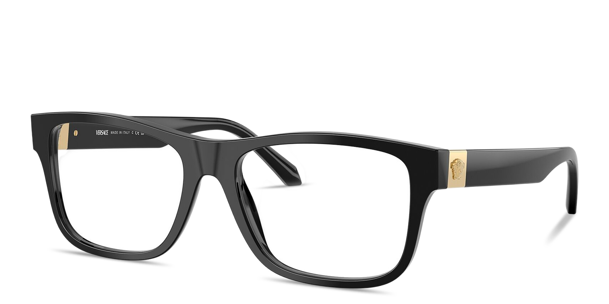 Shop VERSACE Medusa Wide Square Eyeglasses in Black online.