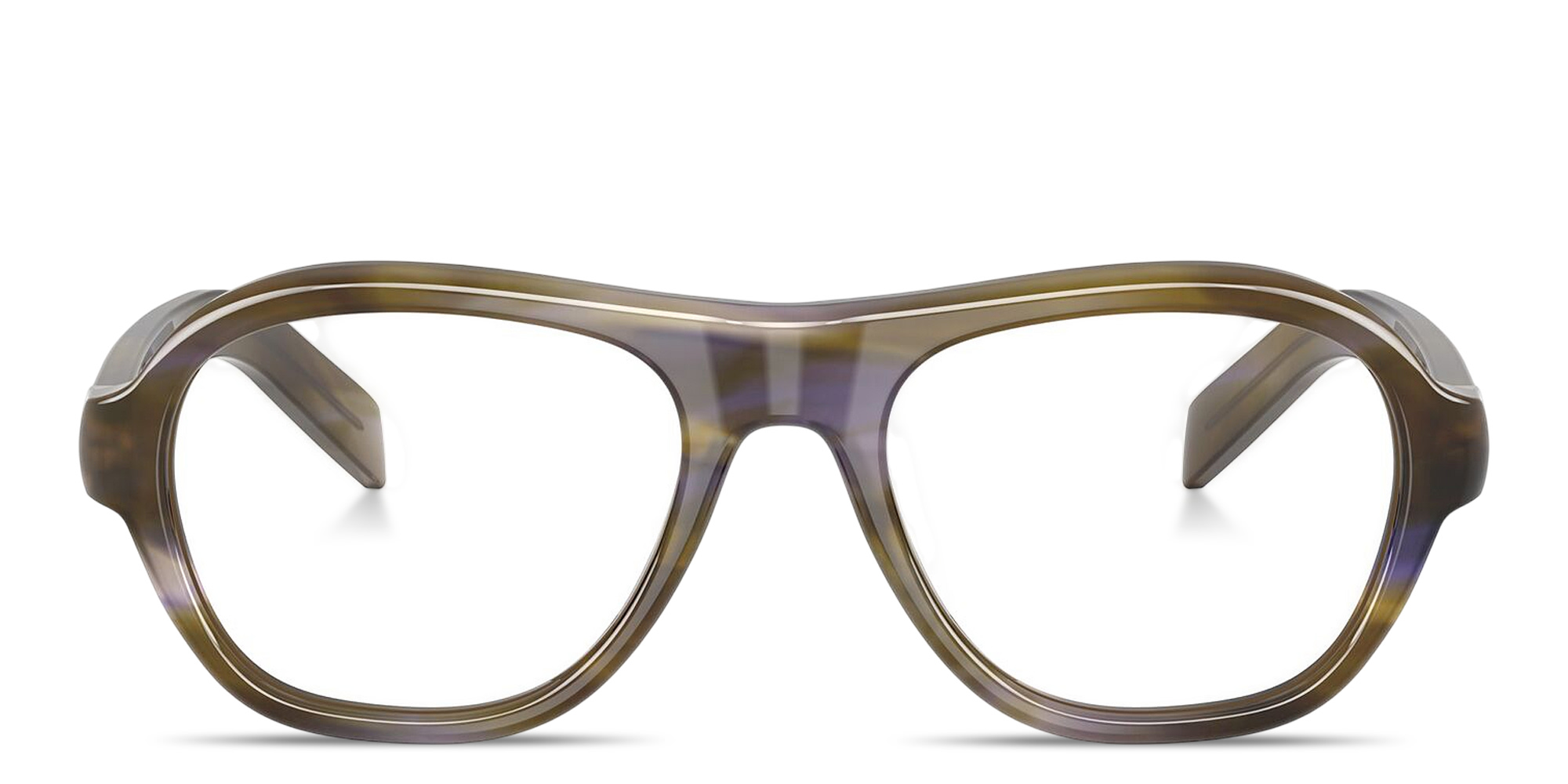 Shop PRADA Logo Signature Aviator Eyeglasses in Brown Blue online.