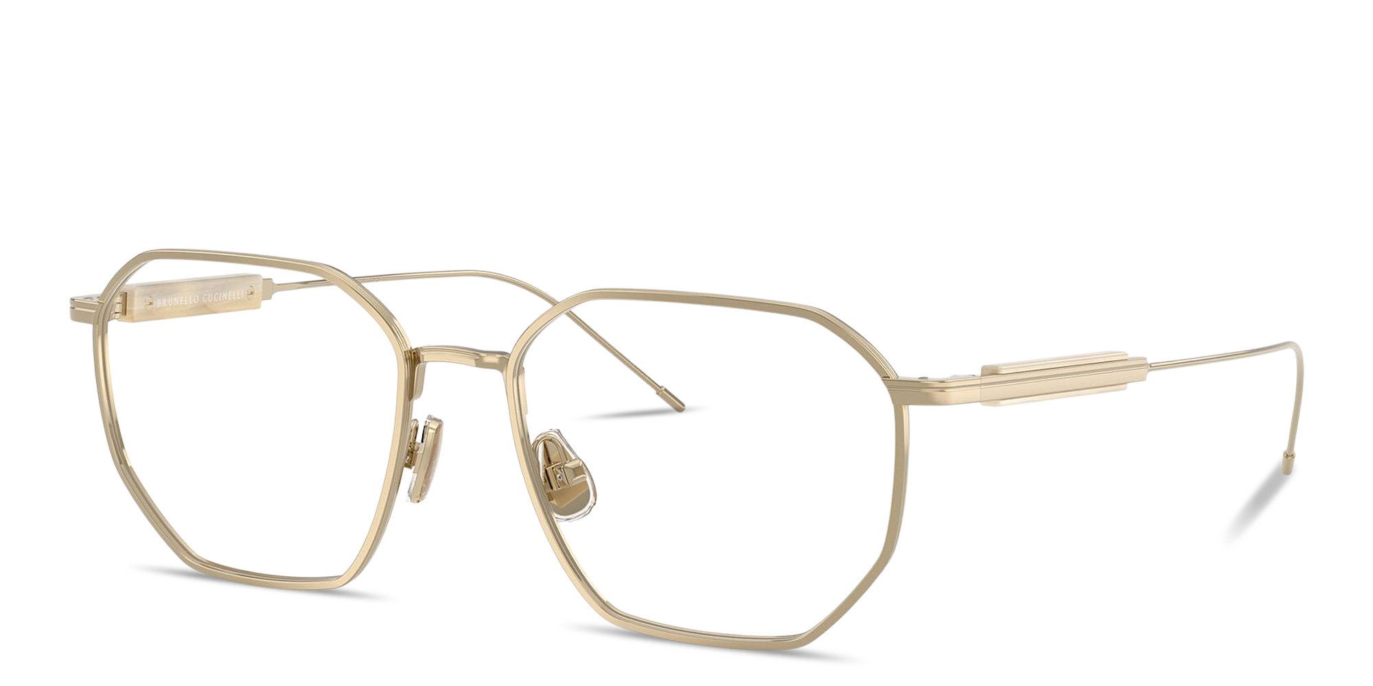Shop BRUNELLO CUCINELLI Irregular Titanium and Horn Eyeglasses With Blue Light Lenses in Gold online.