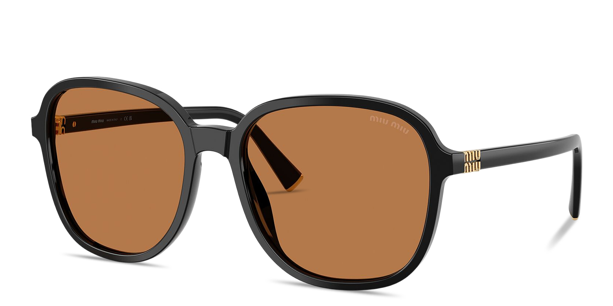 Shop MIU MIU Vertical Logo Oversized Square Sunglasses in Black online.