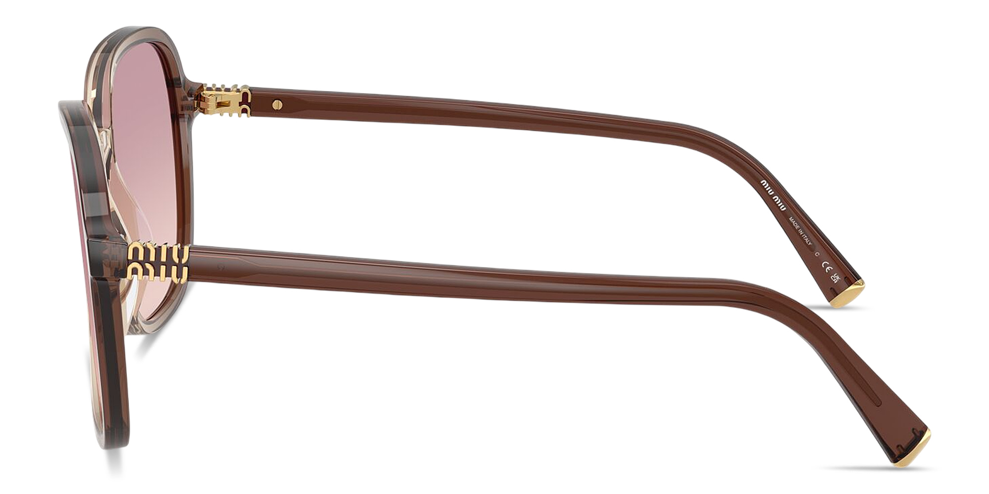 Shop MIU MIU Vertical Logo Oversized Square Sunglasses in Brown Gradient online.