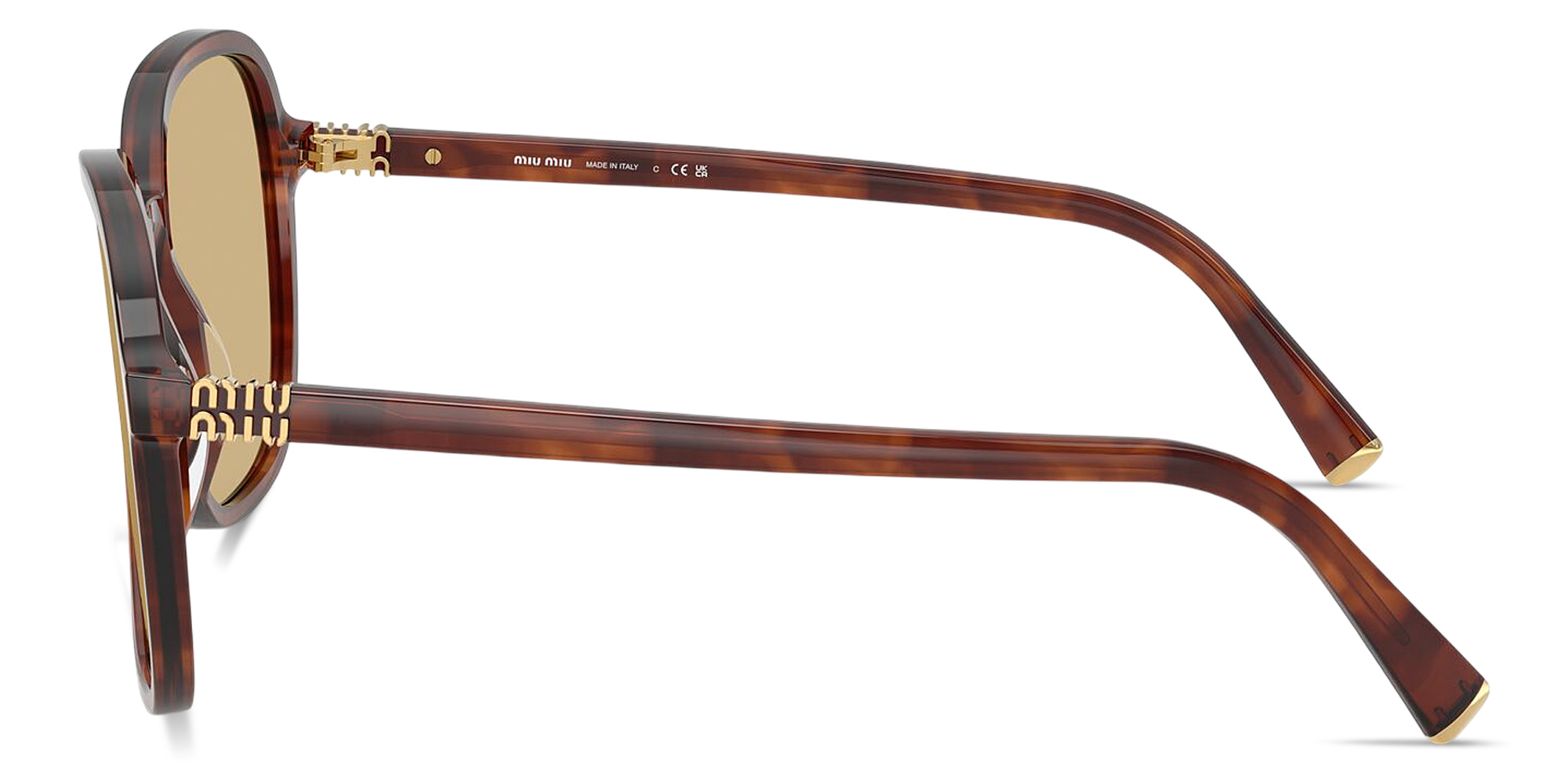 MIU MIU Vertical Logo Oversized Square Sunglasses in Striped Tobacco – Product Photo 3