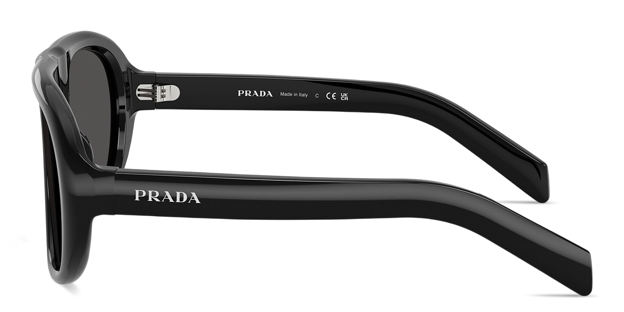 Shop PRADA Logo Signature Irregular Sunglasses in Black online.
