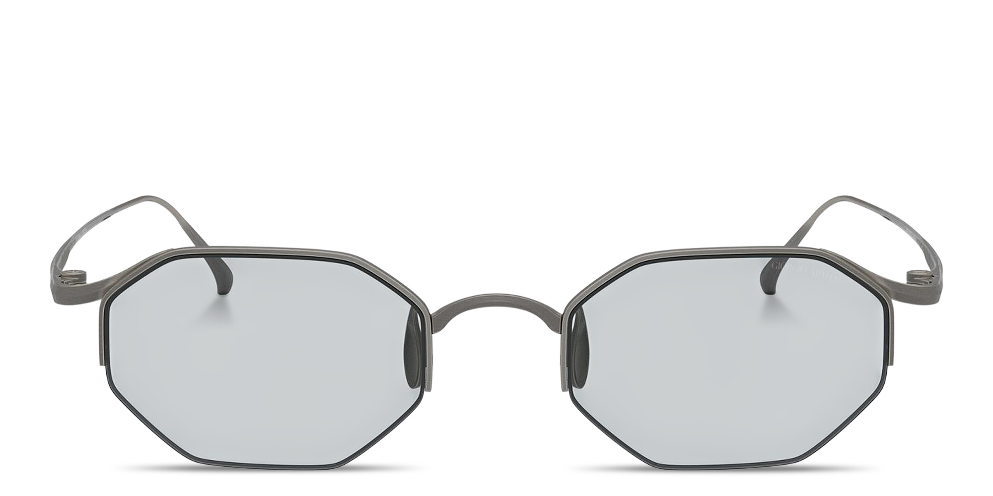 Shop GIORGIO ARMANI Logo Signature Half-Rim Rectangle Sunglasses in Matte Gunmetal online.
