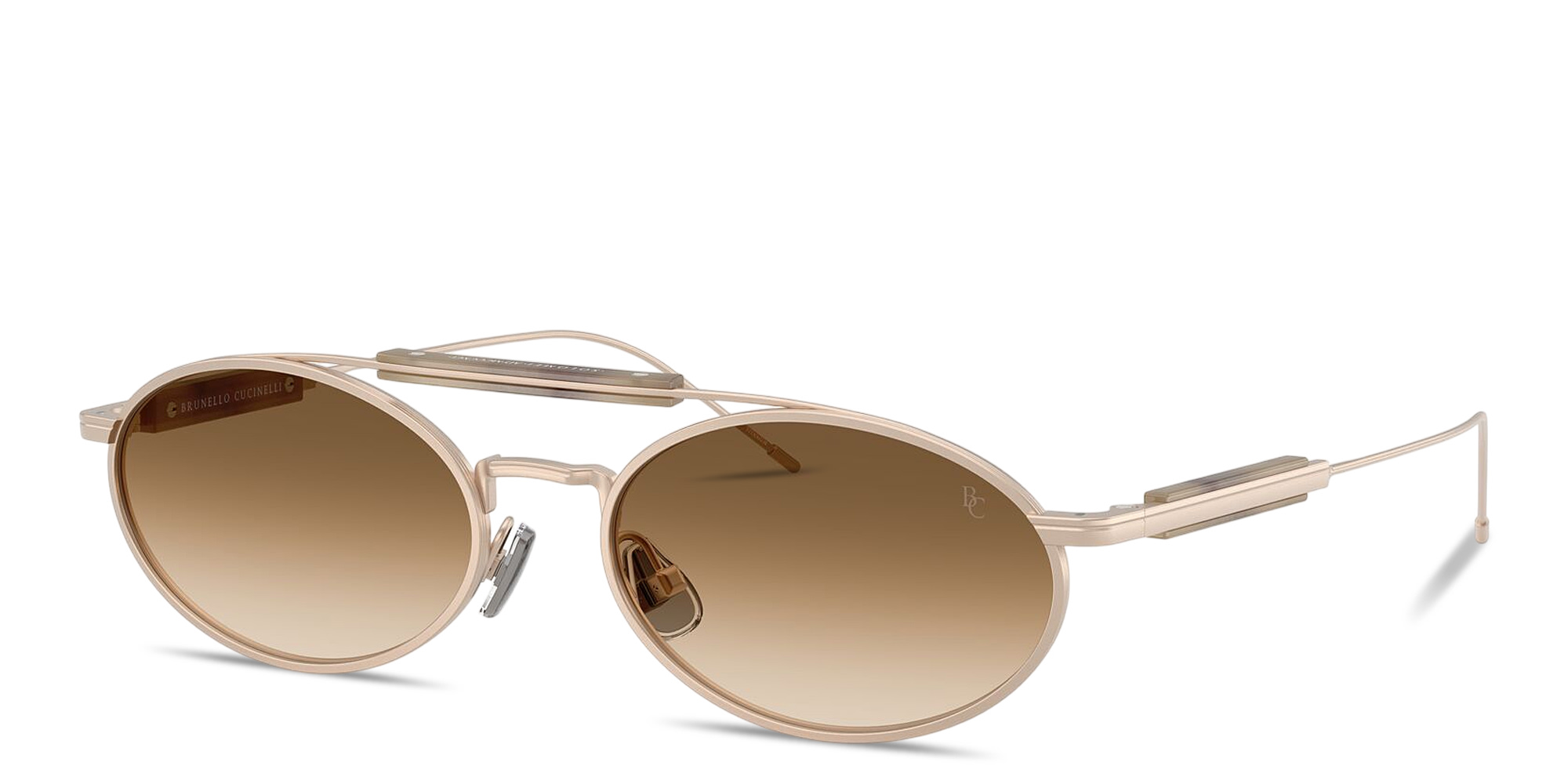 Shop BRUNELLO CUCINELLI Logo Signature Unisex Oval Sunglasses in Rose Gold online.