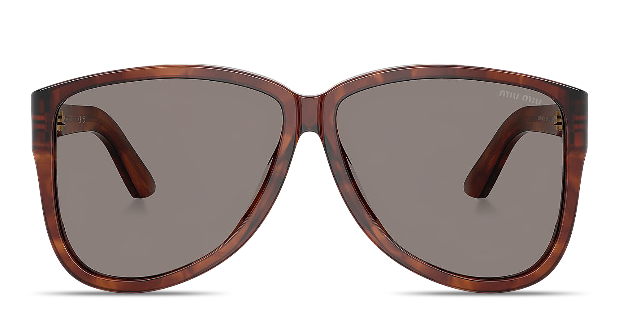 Shop MIU MIU Vertical Logo Oversized Pilot Sunglasses in Striped Tobacco online.