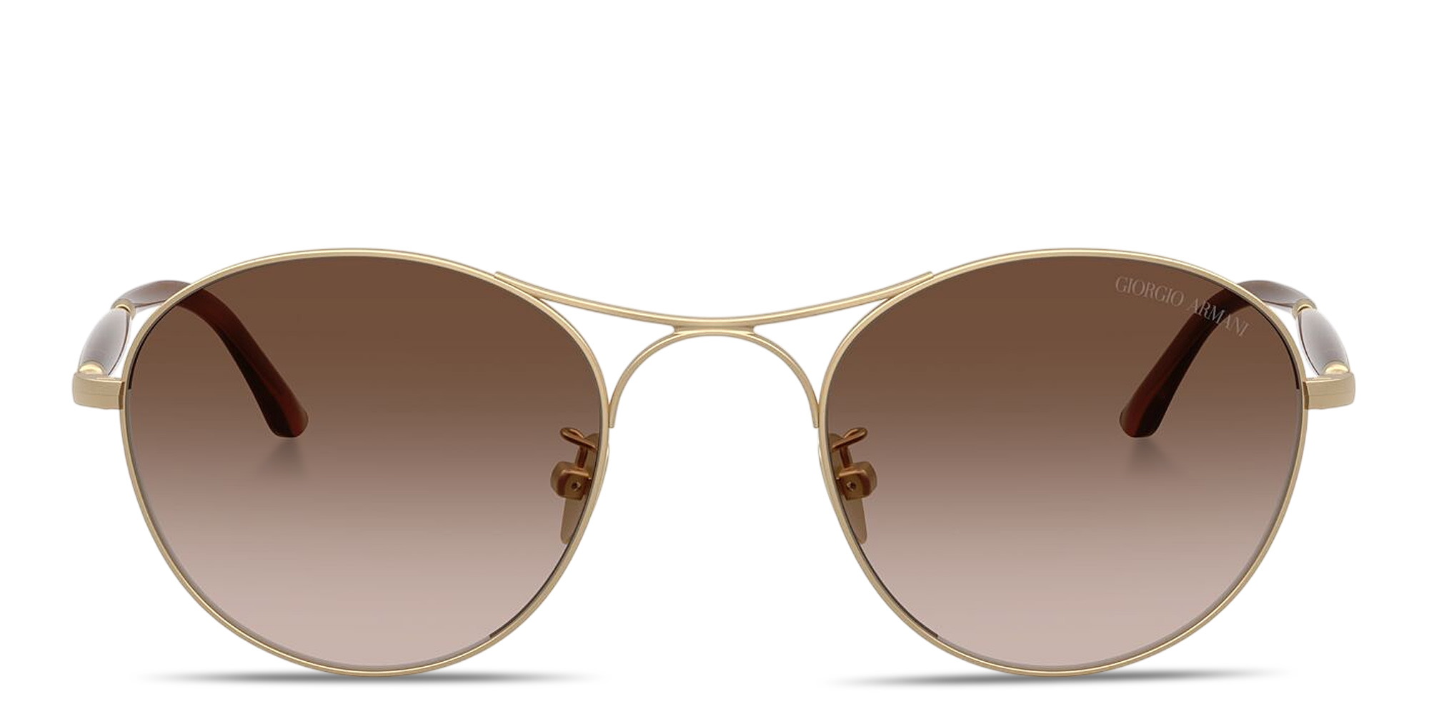 Shop GIORGIO ARMANI Engraved Logo Round Sunglasses in Pale Gold online.