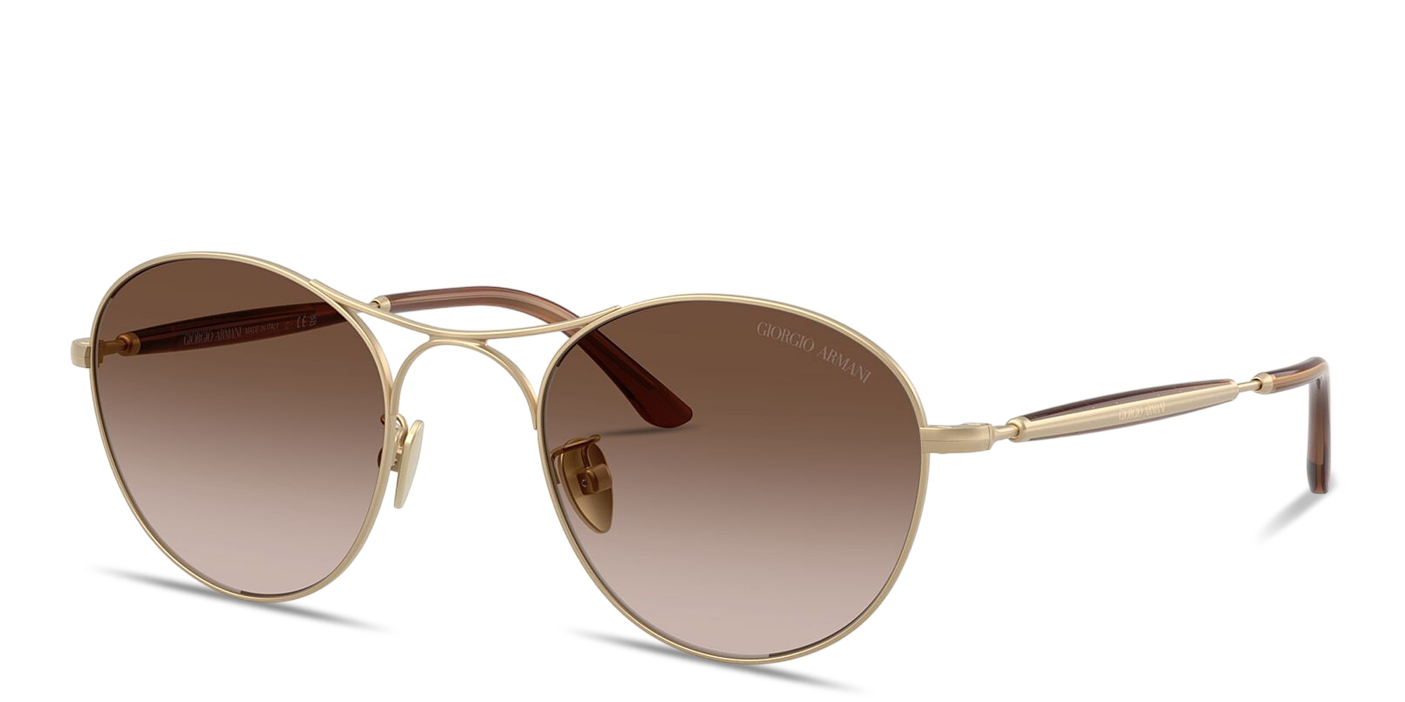 Shop GIORGIO ARMANI Engraved Logo Round Sunglasses in Pale Gold online.