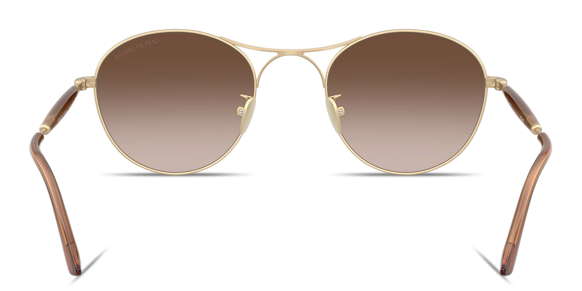 Shop GIORGIO ARMANI Engraved Logo Round Sunglasses in Pale Gold online.