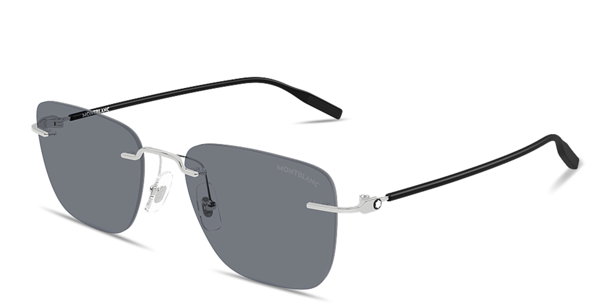 Shop MONTBLANC Snowcap Rimless Square Sunglasses in Silver online.