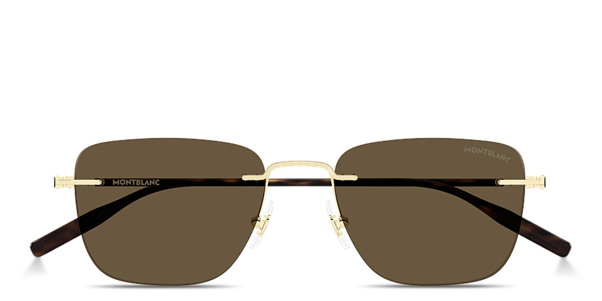 Shop MONTBLANC Snowcap Rimless Square Sunglasses in Gold online.