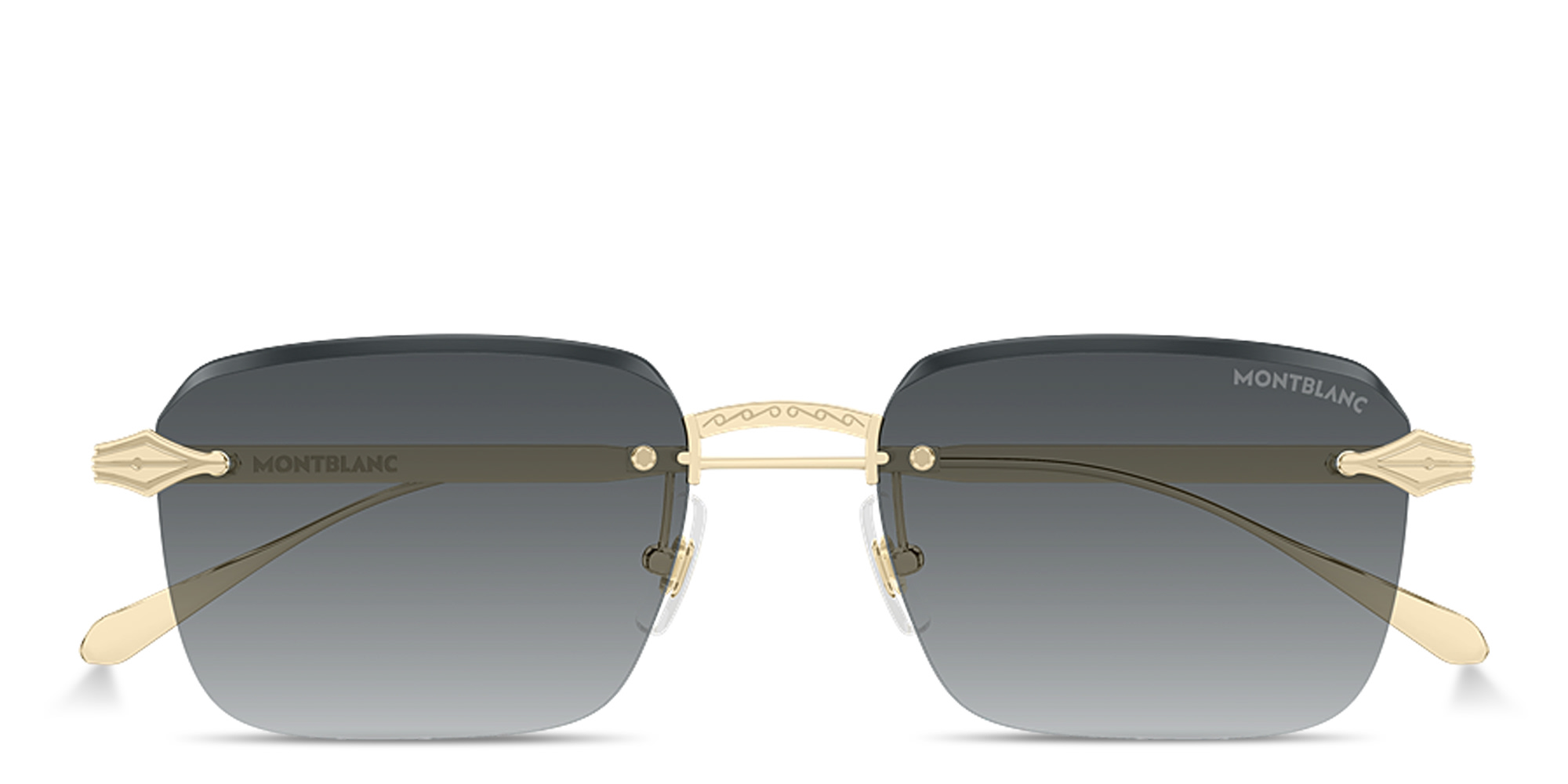 Shop MONTBLANC Nib Rimless Rectangle Sunglasses in Gold online.