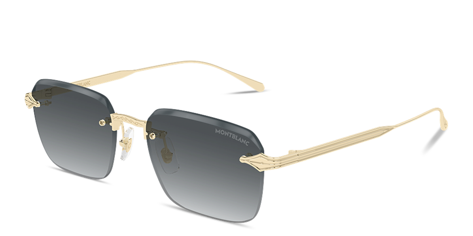Shop MONTBLANC Nib Rimless Rectangle Sunglasses in Gold online.
