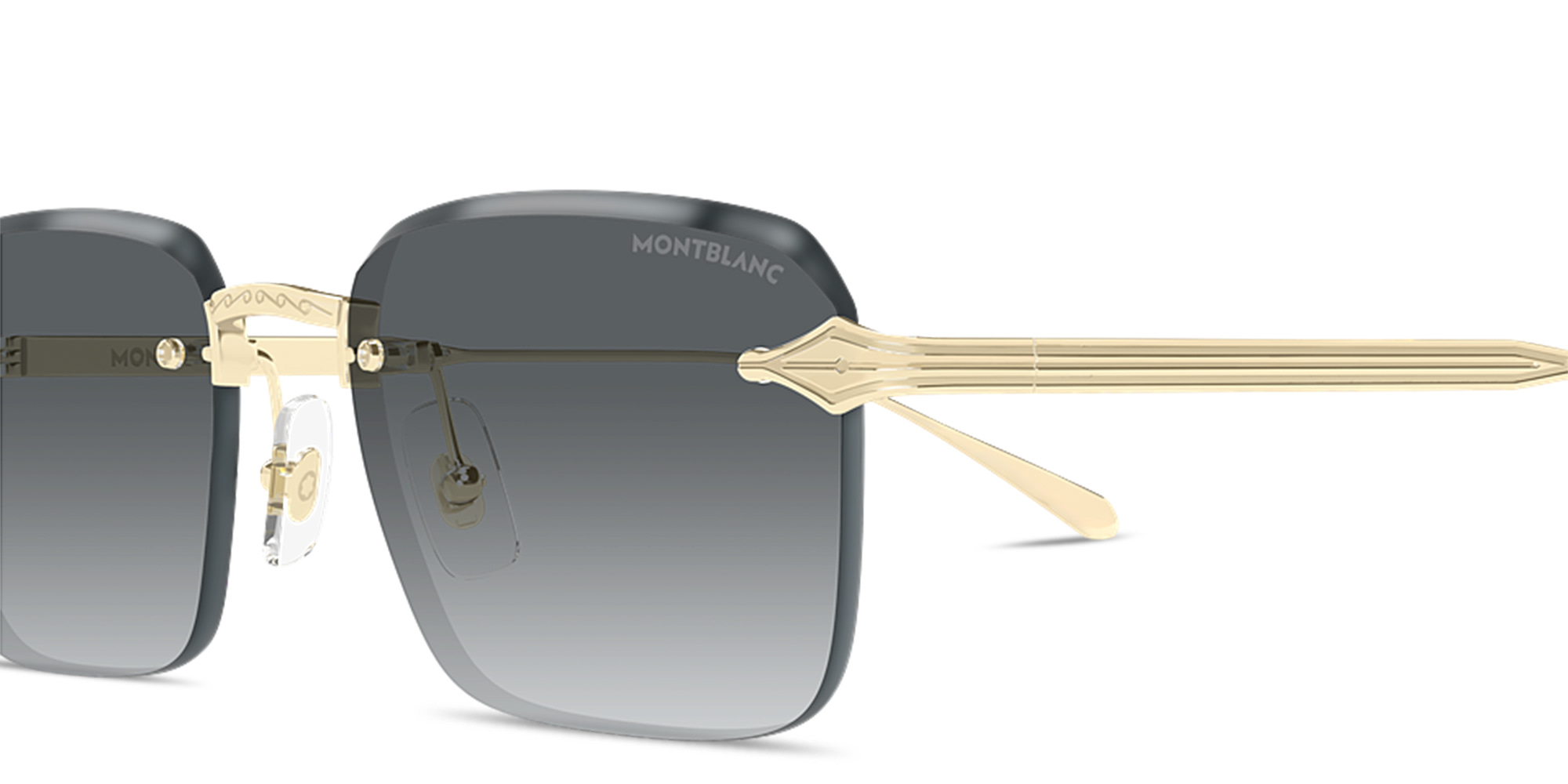 Shop MONTBLANC Nib Rimless Rectangle Sunglasses in Gold online.