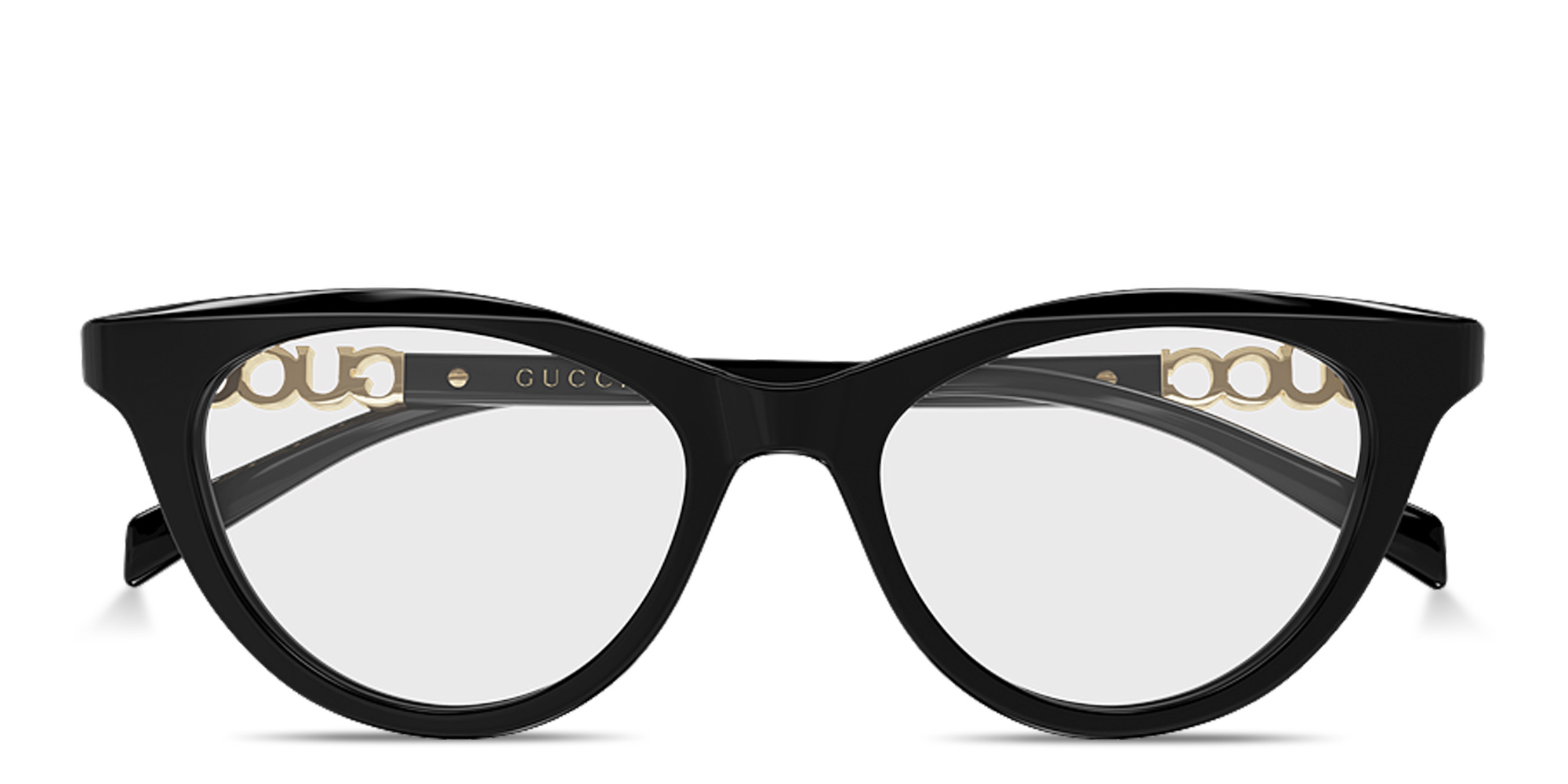 Shop GUCCI Logo Signature Cat-Eye Eyeglasses in Shiny Black online.