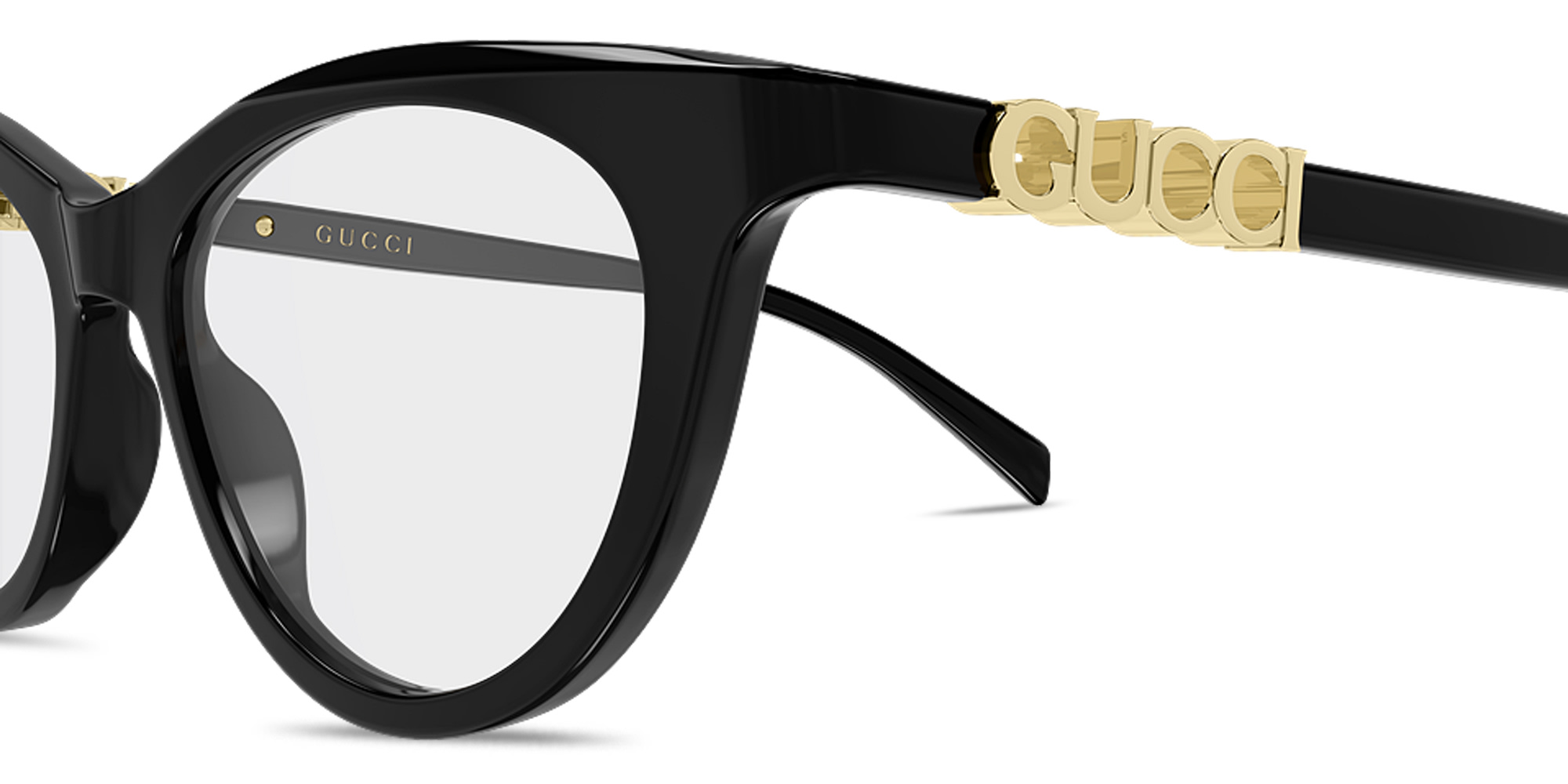 Shop GUCCI Logo Signature Cat-Eye Eyeglasses in Shiny Black online.