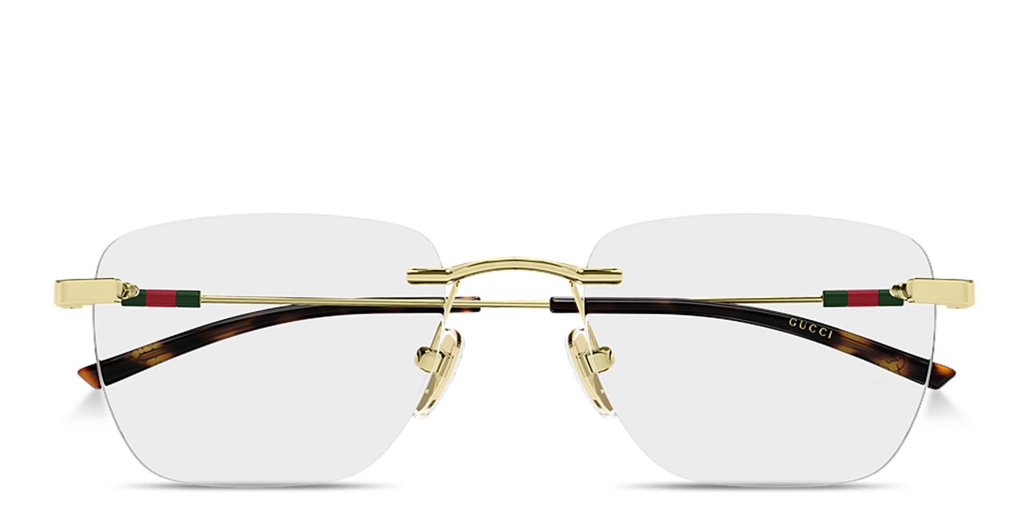 Shop GUCCI Web Rimless Rectangle Eyeglasses in Endura Gold online.