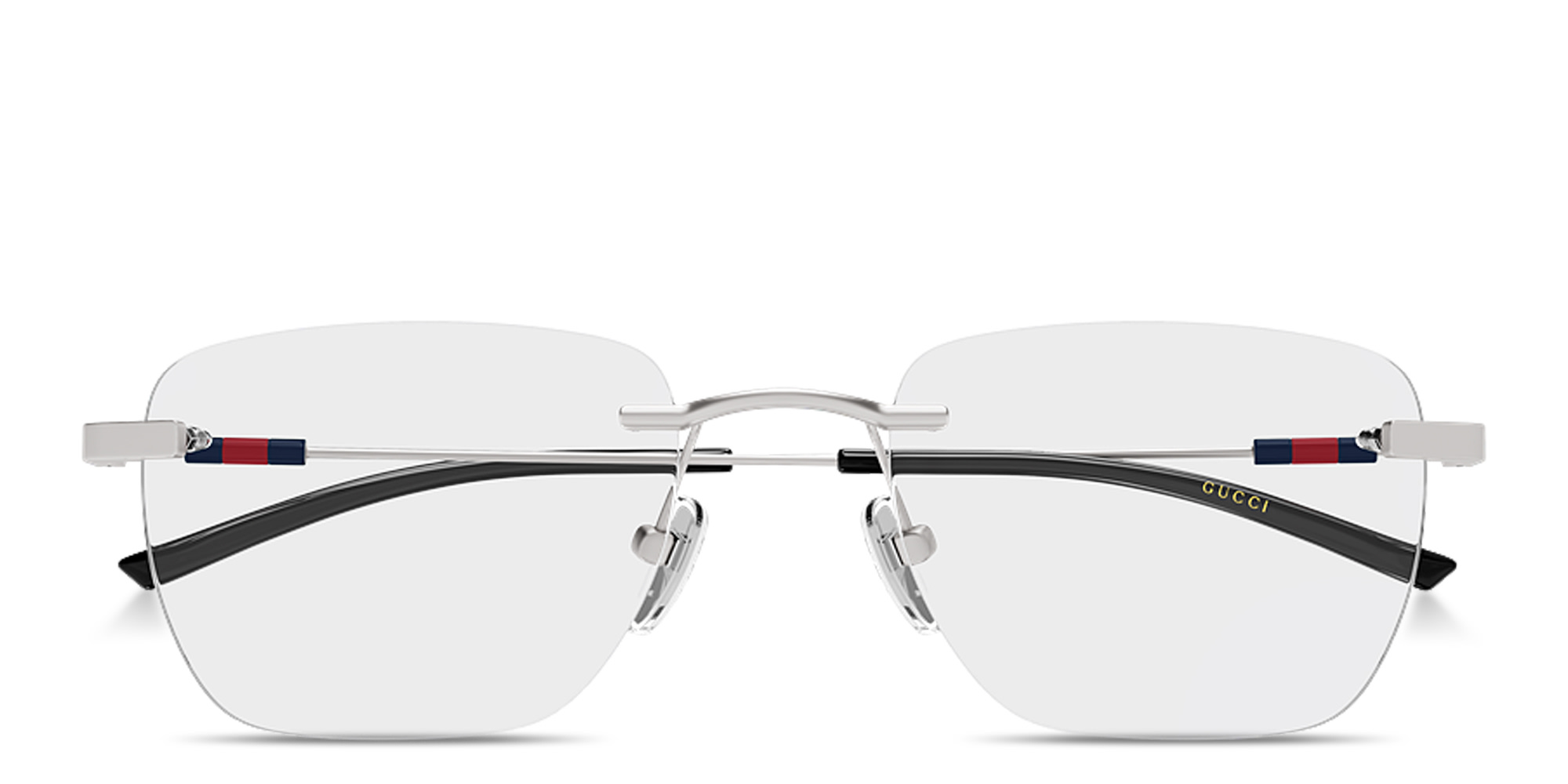 Shop GUCCI Web Rimless Rectangle Eyeglasses in Ruthenium online.