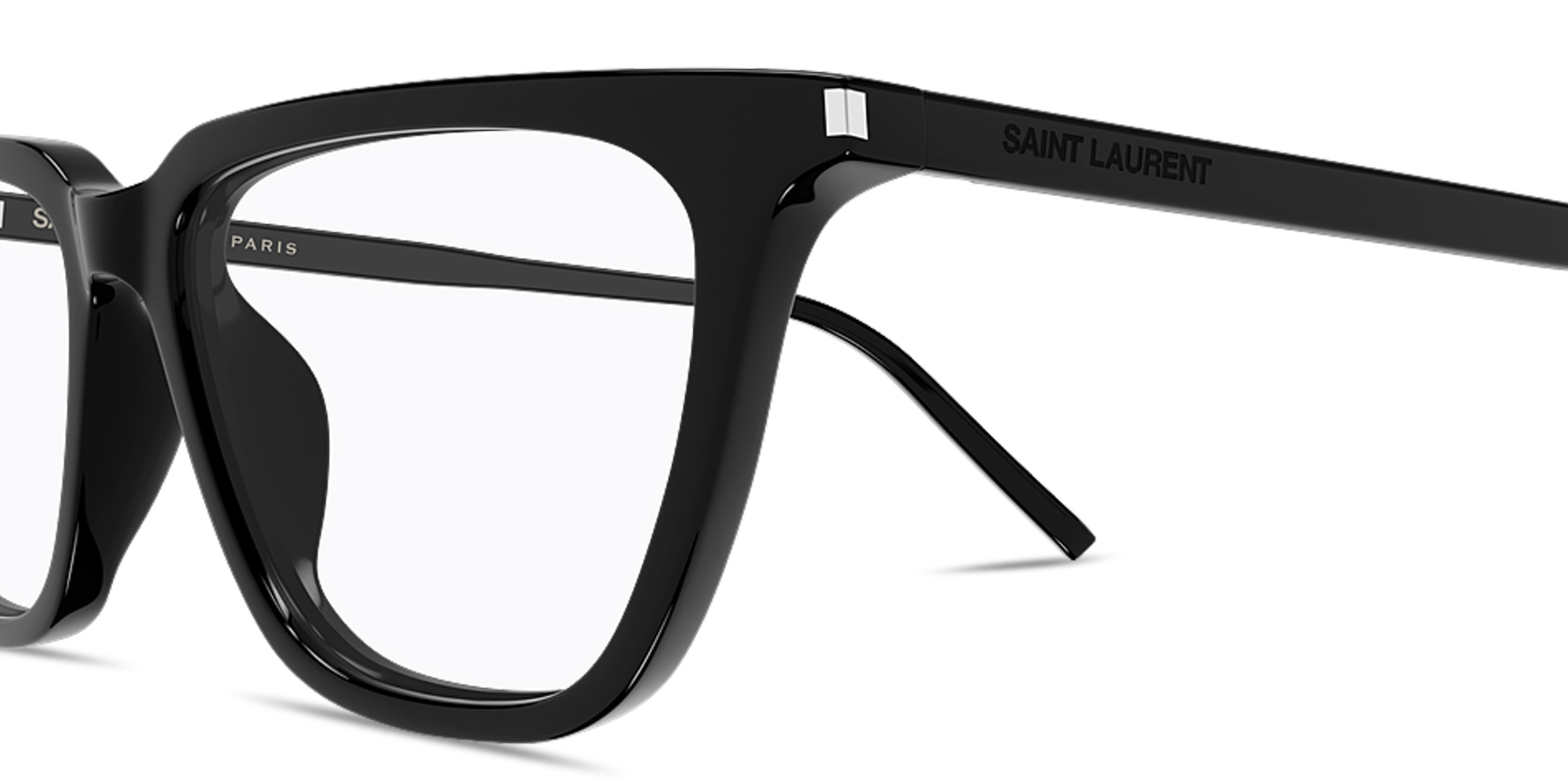 Shop SAINT LAURENT Thin Acetate Cat-Eye Eyeglasses in Shiny Black online.