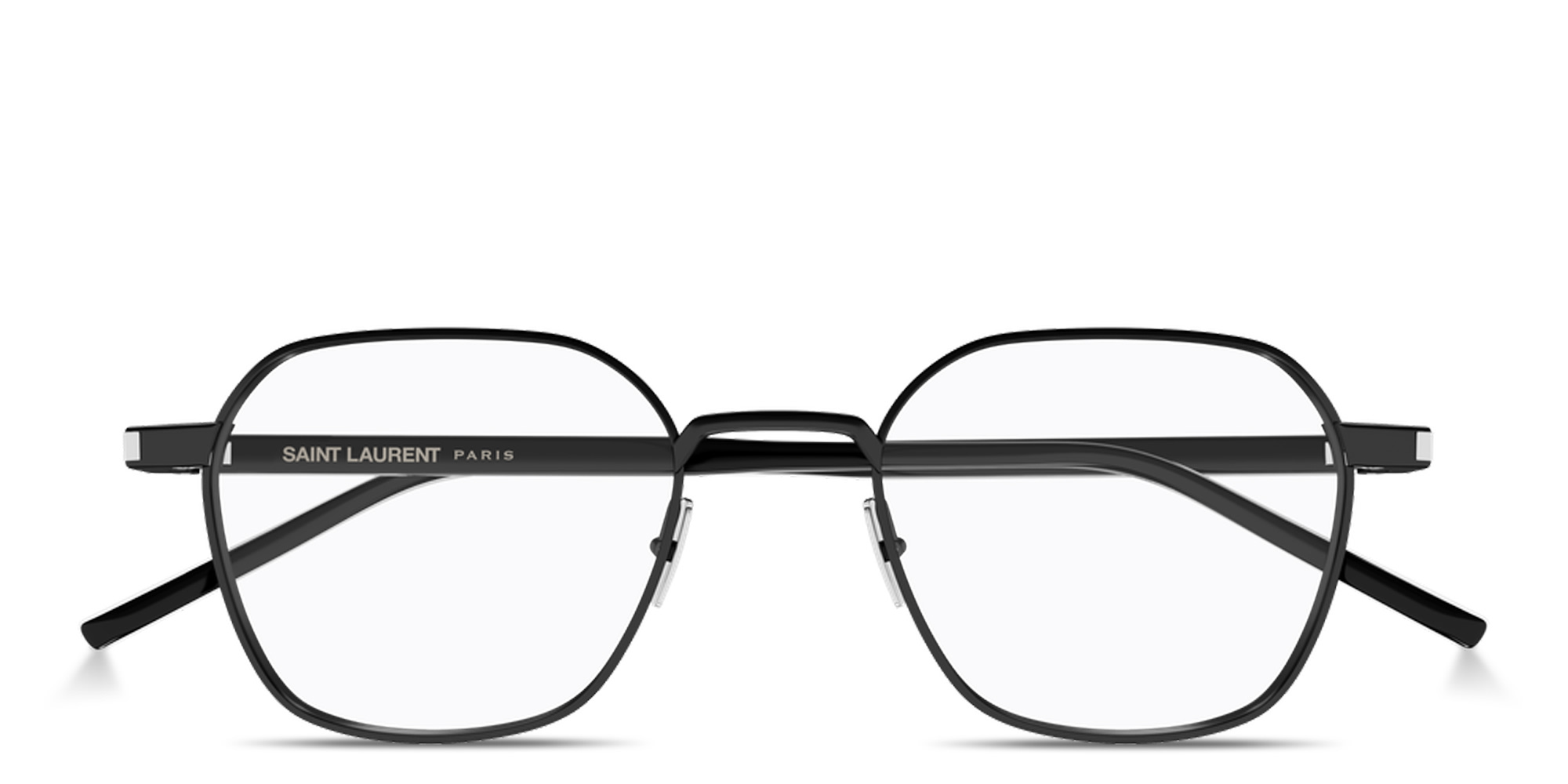 Shop SAINT LAURENT Corner Angle Unisex Panthos Eyeglasses in Black online.