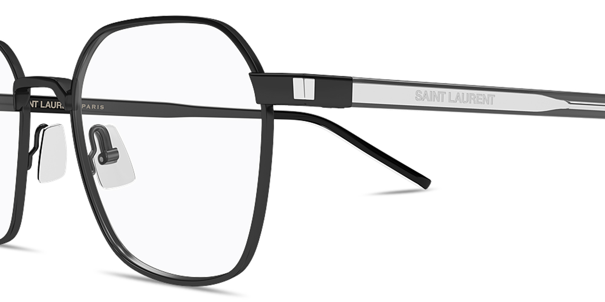 Shop SAINT LAURENT Corner Angle Unisex Panthos Eyeglasses in Black online.