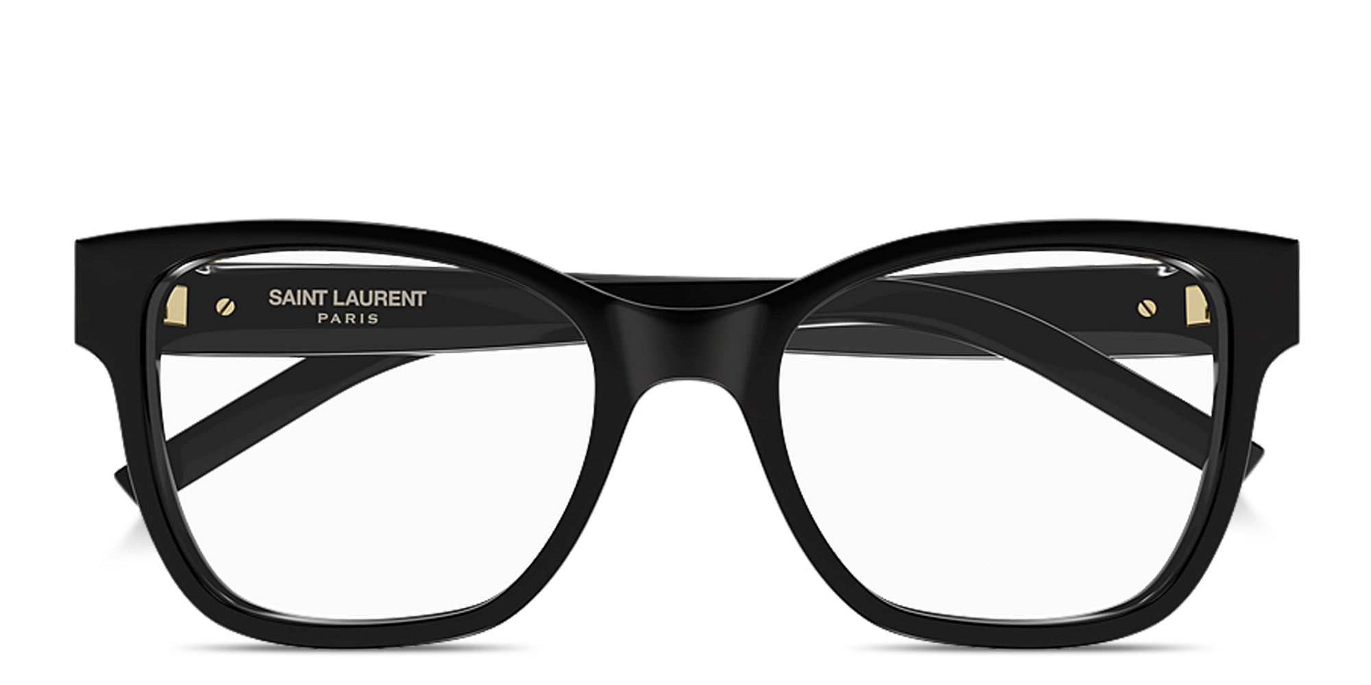 Shop SAINT LAURENT YSL Logo Cat-Eye Eyeglasses in Solid Black online.