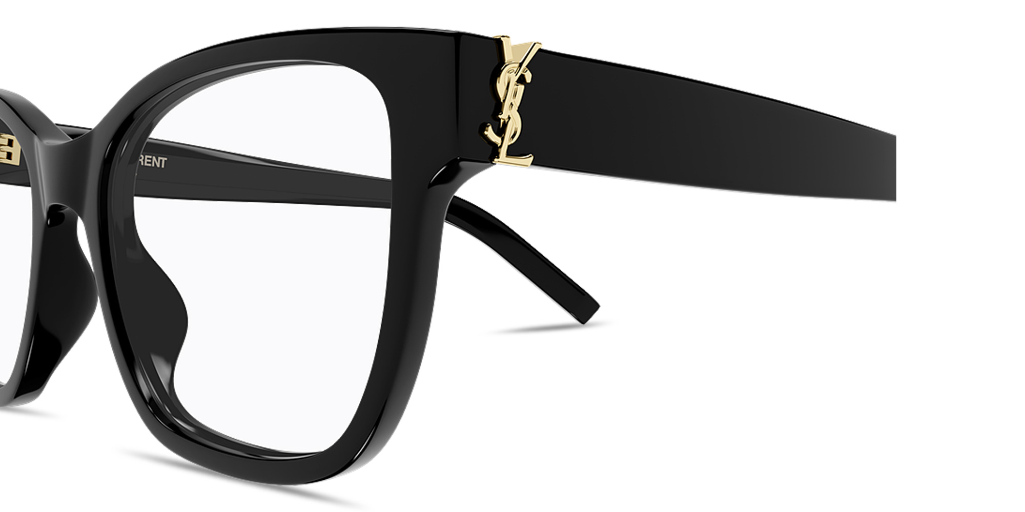 Shop SAINT LAURENT YSL Logo Cat-Eye Eyeglasses in Solid Black online.