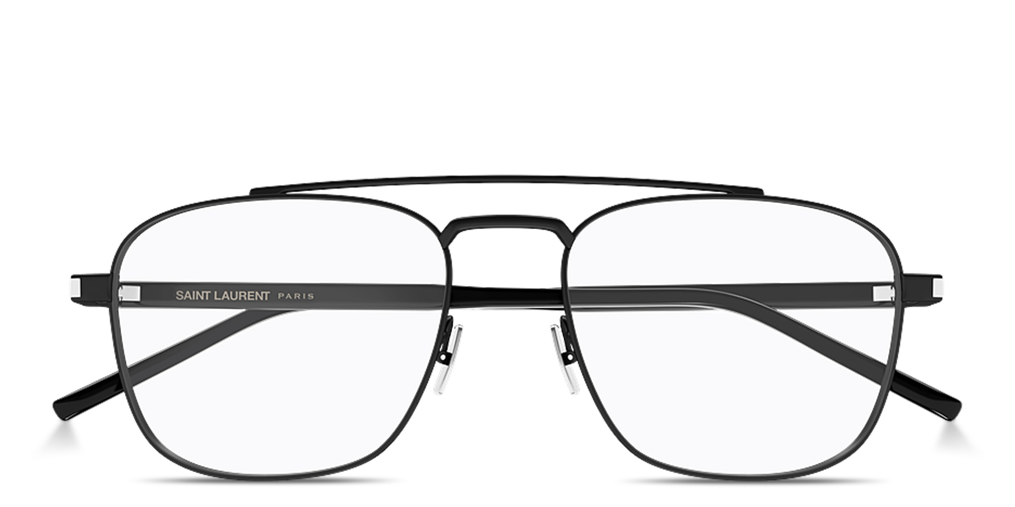 Shop SAINT LAURENT Logo Signature Unisex Wide Pilot Eyeglasses in Black online.