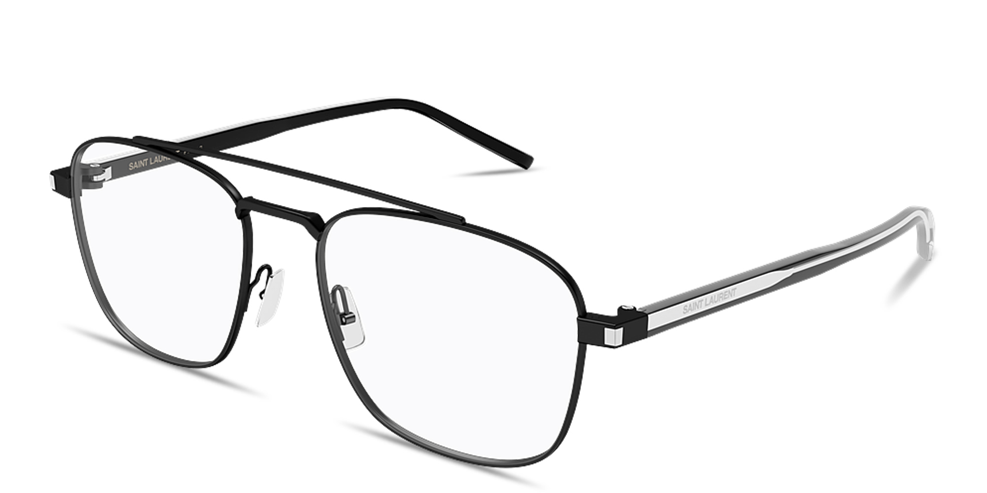 Shop SAINT LAURENT Logo Signature Unisex Wide Pilot Eyeglasses in Black online.