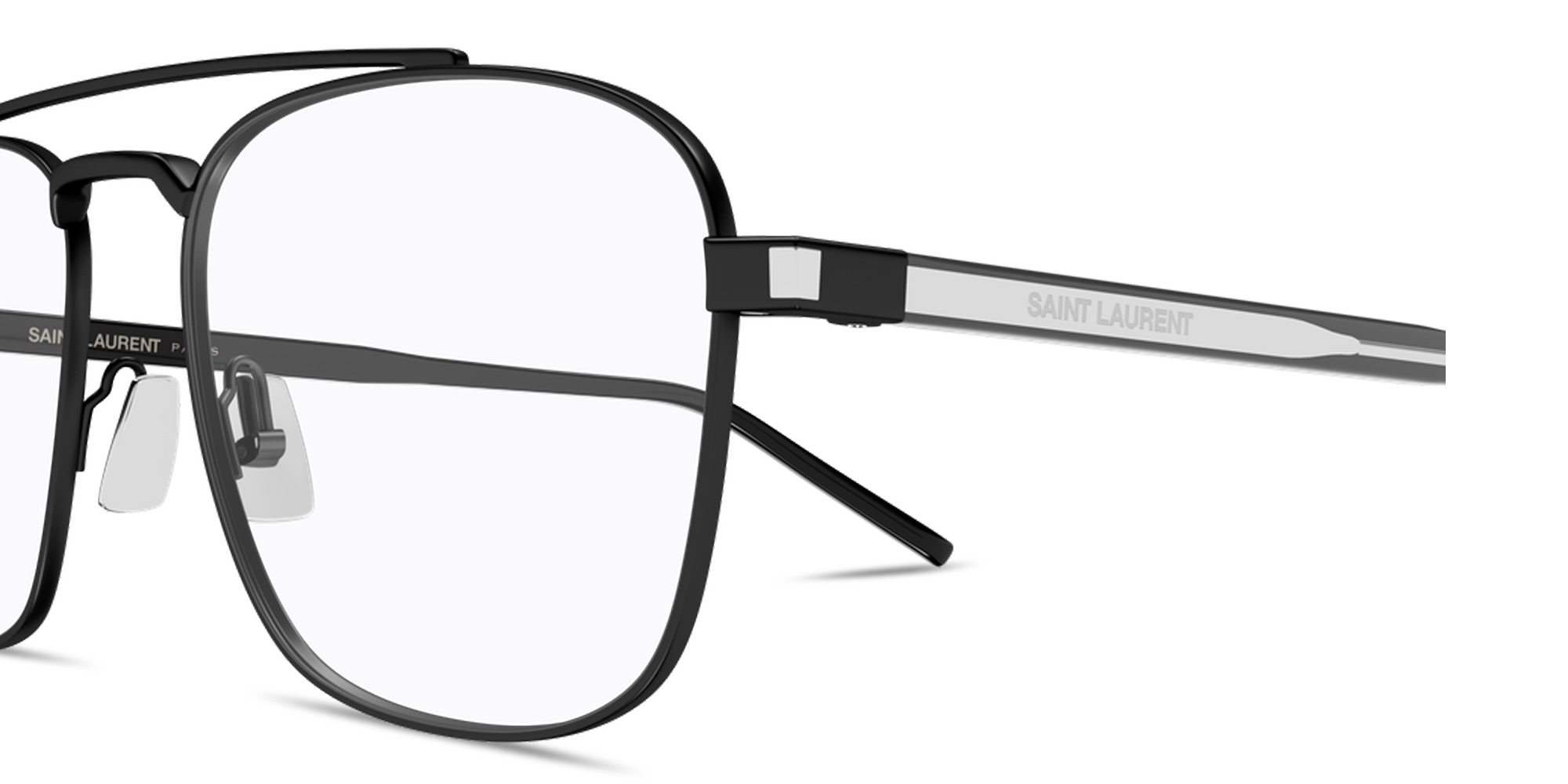 Shop SAINT LAURENT Logo Signature Unisex Wide Pilot Eyeglasses in Black online.