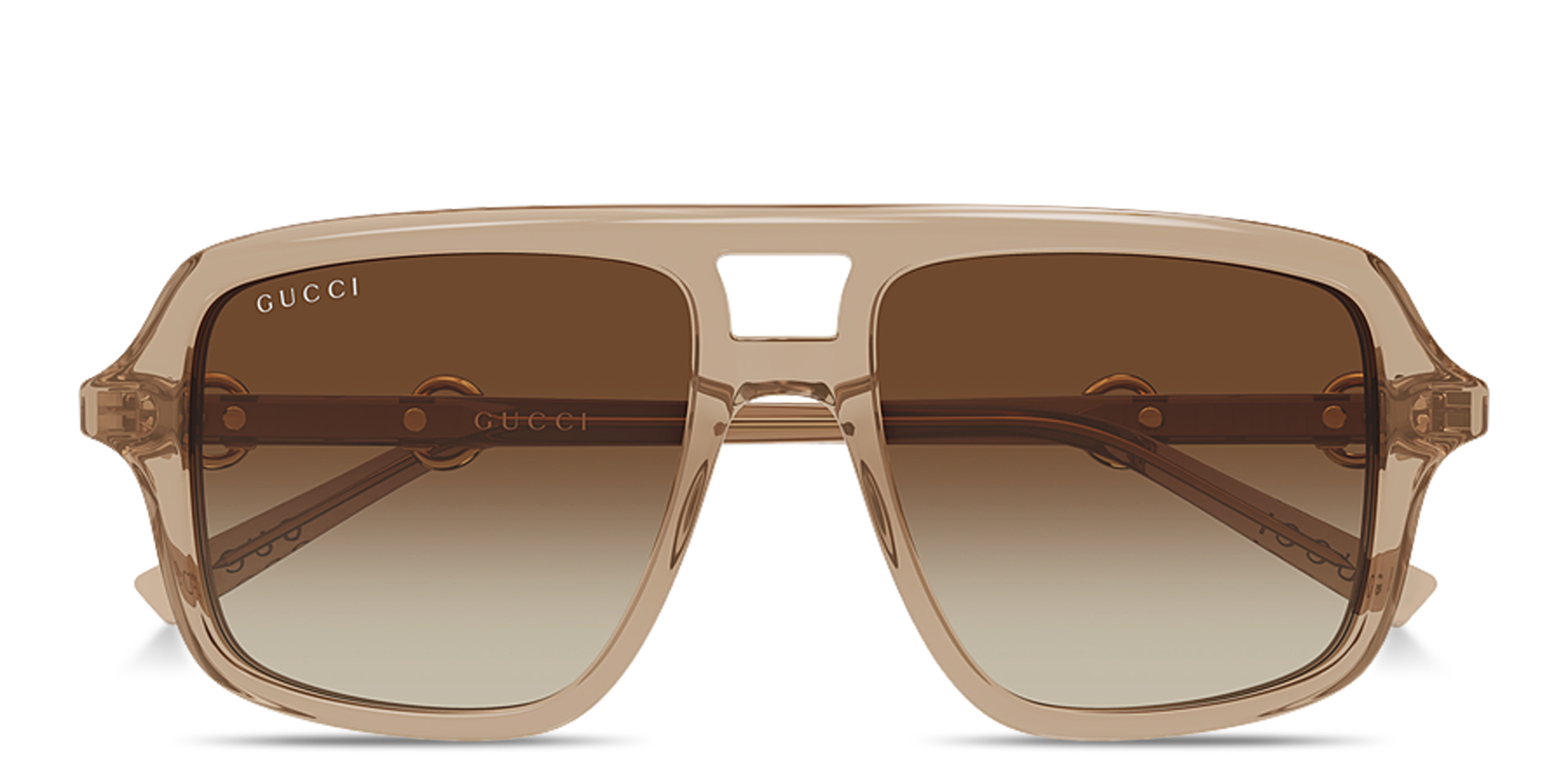 Shop GUCCI Horsebit Pilot Sunglasses in Transparent light brown online.