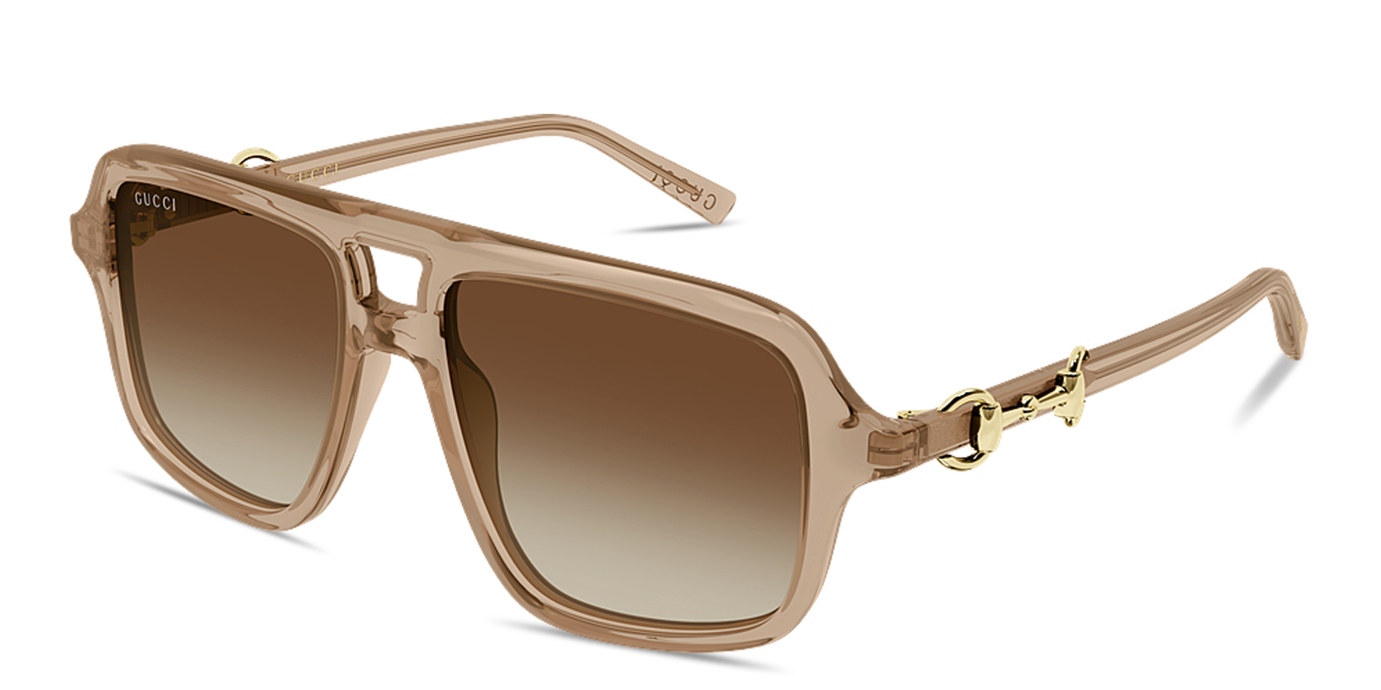 Shop GUCCI Horsebit Pilot Sunglasses in Transparent light brown online.