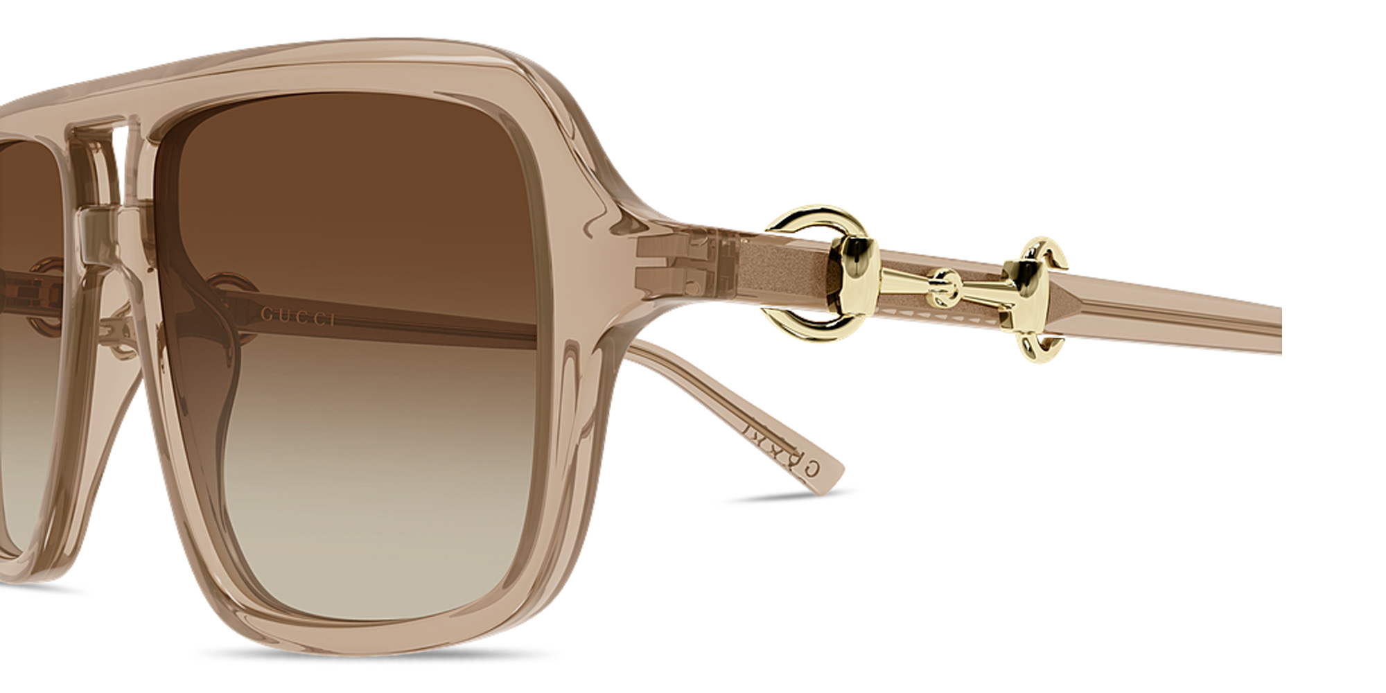 Shop GUCCI Horsebit Pilot Sunglasses in Transparent light brown online.
