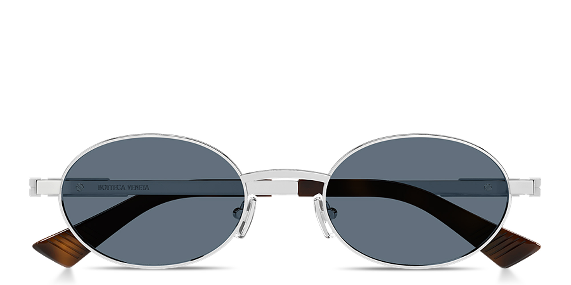 Shop BOTTEGA VENETA Ribbon Unisex Oval Sunglasses in Silver online.