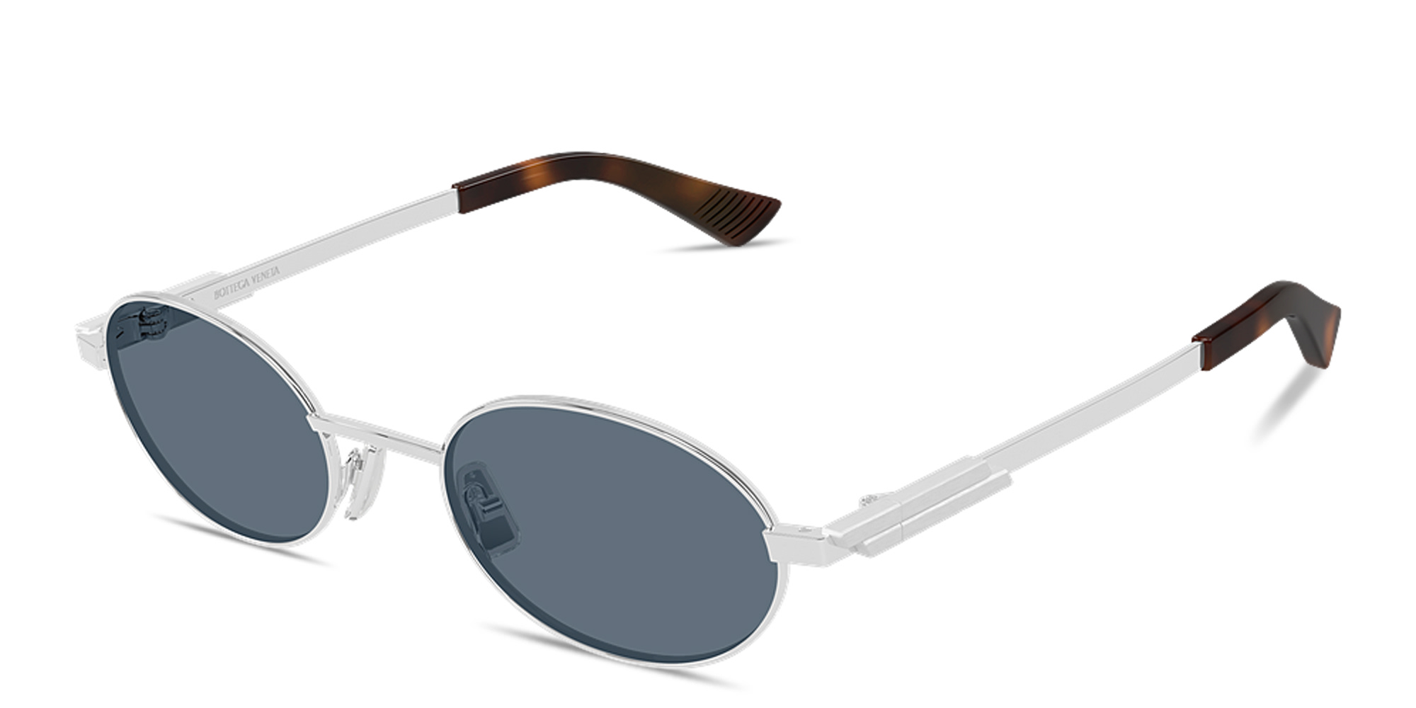 Shop BOTTEGA VENETA Ribbon Unisex Oval Sunglasses in Silver online.