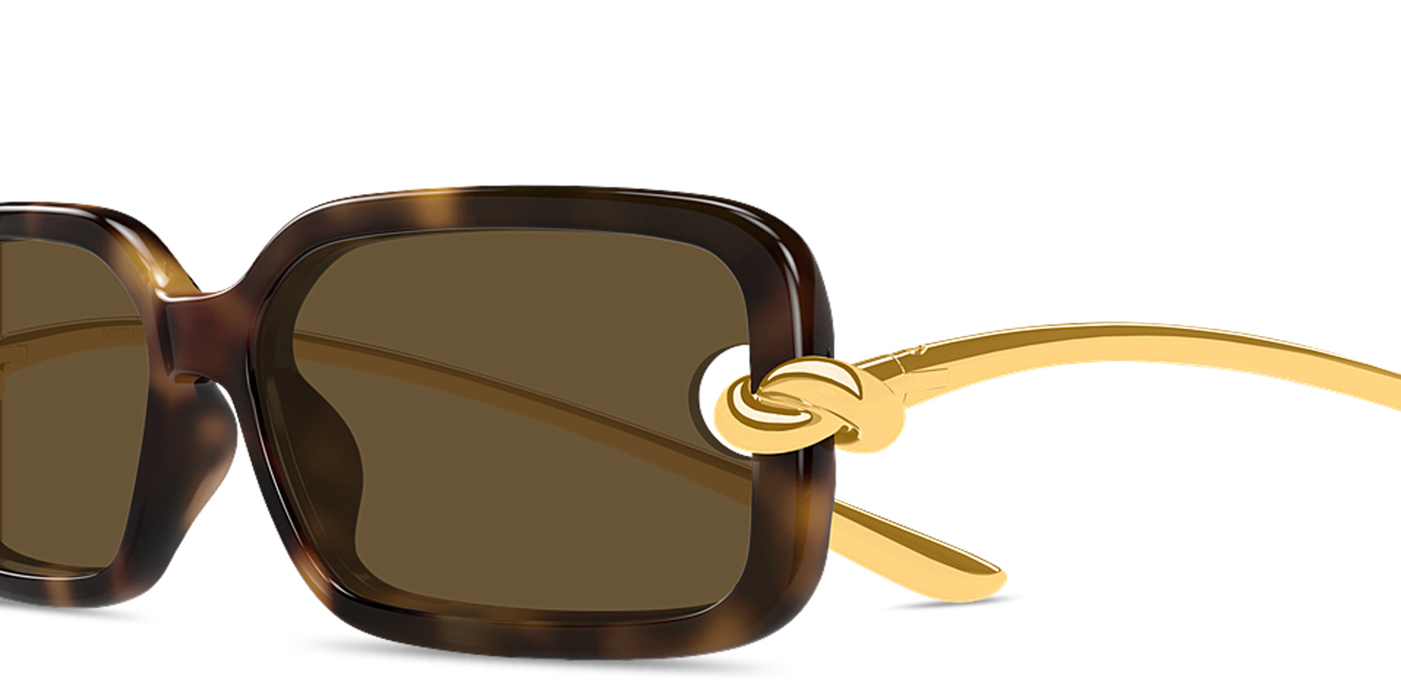 Shop BOTTEGA VENETA Knot Rectangle Sunglasses in Shiny Havana online.