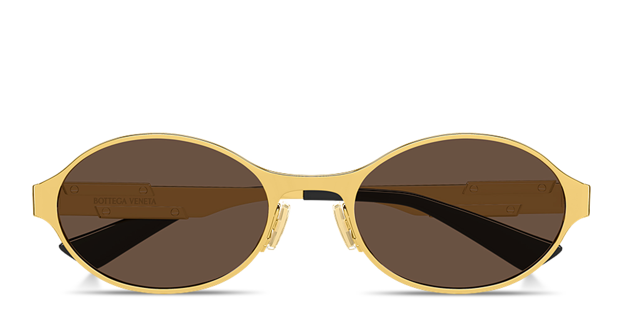 Shop BOTTEGA VENETA Dash Unisex Oval Sunglasses in Polished Gold online.